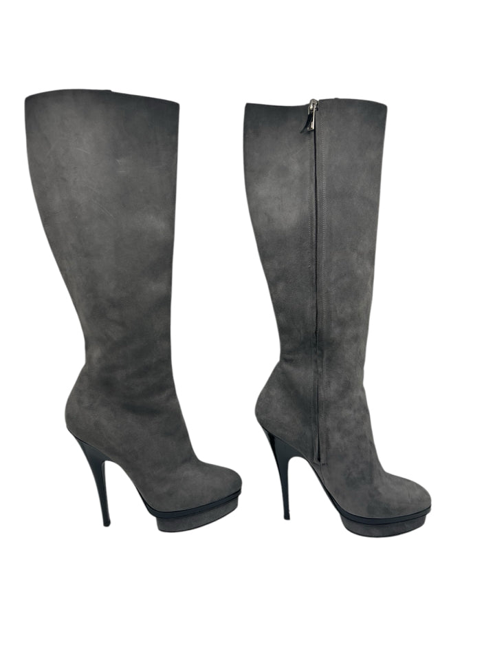 YSL Grey Rive Gauche Suede Boots for Women | Size 8 | Stylish Ankle Booties for Fall & Winter | Perfect for Office, Date Night & Casual Outings