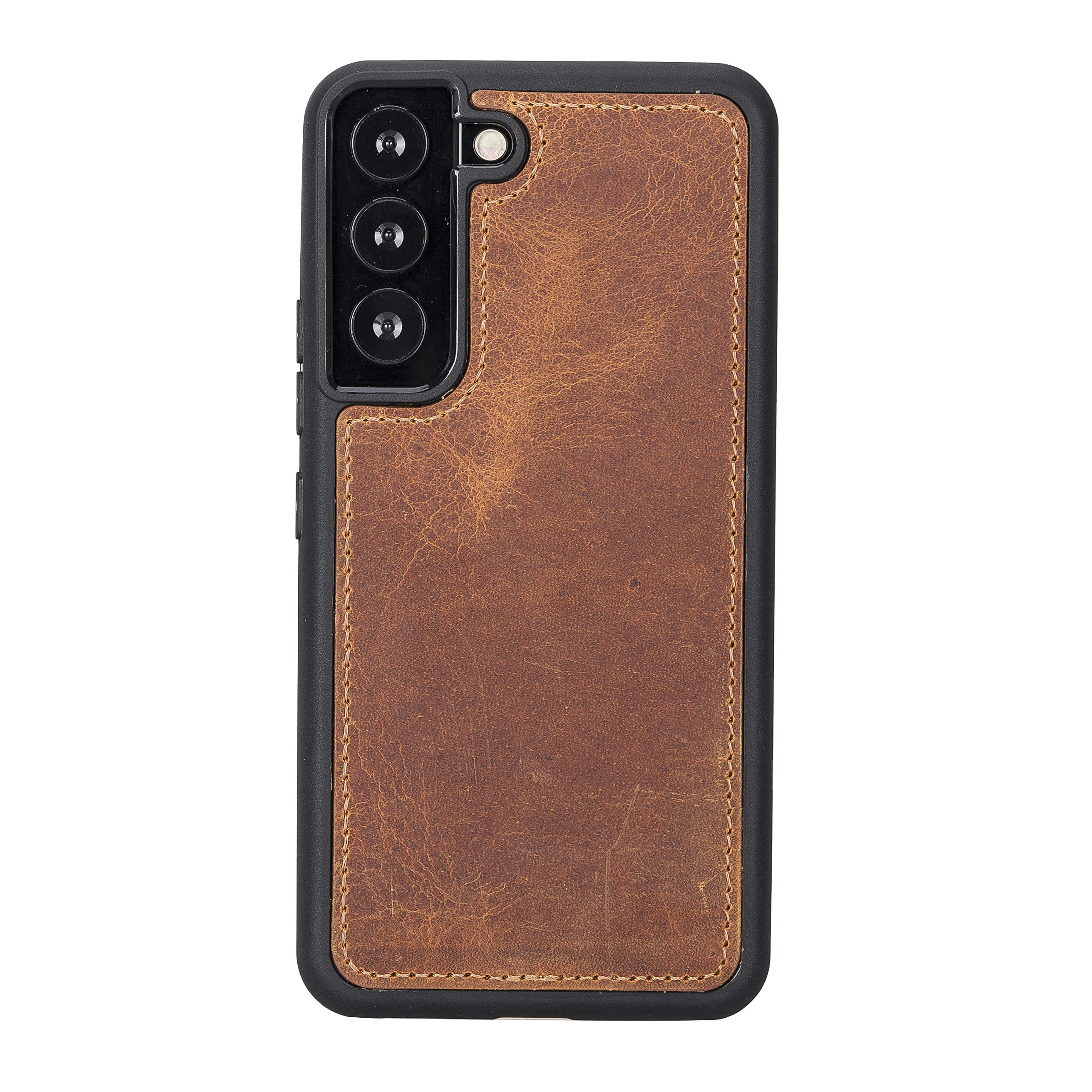 Premium Full Grain Leather Tri-Fold Wallet Case for Samsung Galaxy S22 - 2-in-1 Magnetic Flip Cover with Card Slots & Detachable Durable Frame (Antique Camel) | Perfect for Business, Travel & Everyday Use