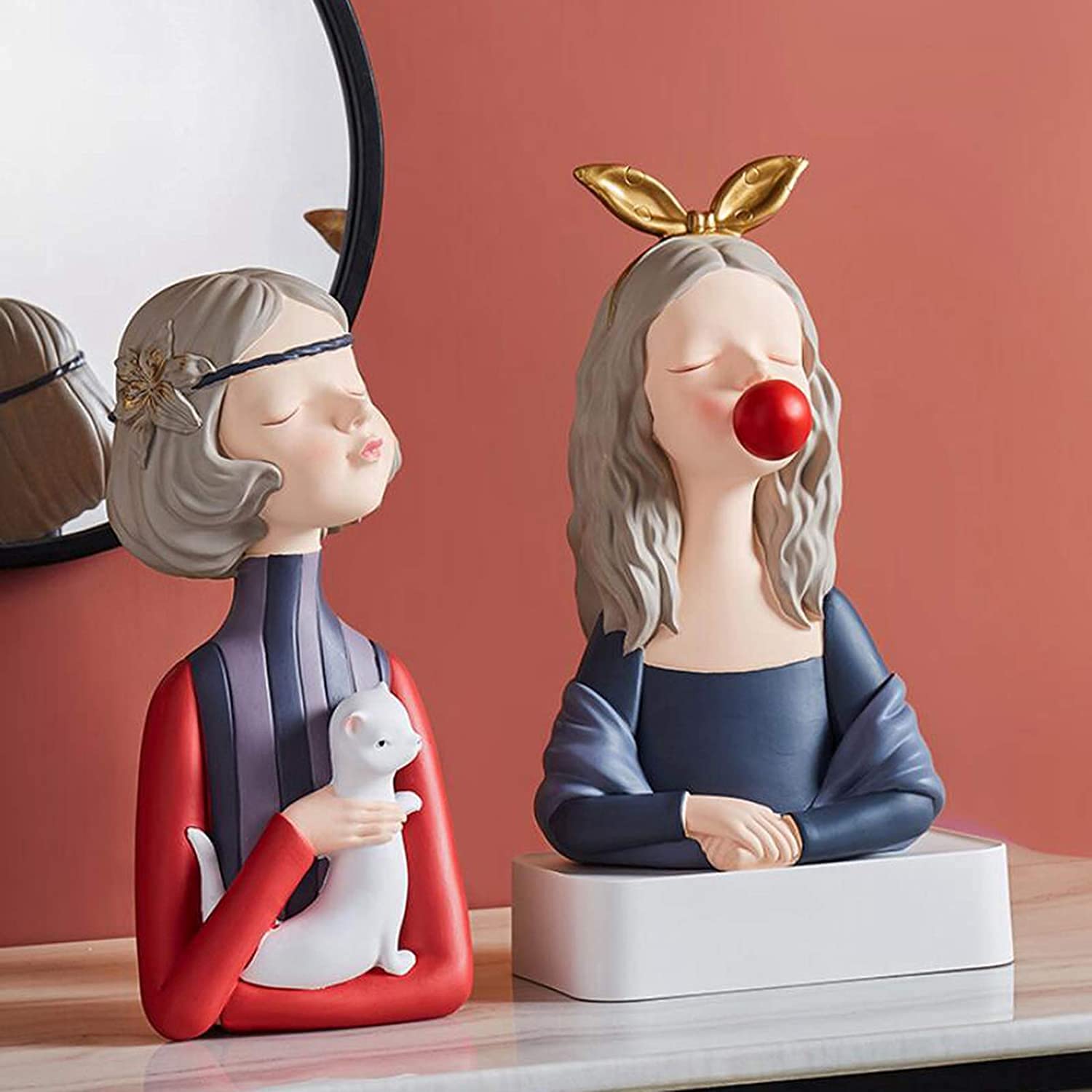 Modern Girl Figurine Statue - Gray Blue Home Decor Sculpture for Living Room, Wedding & Gift Display | Elegant Small Size S Ornament for Shelf, Tabletop & Party Decoration