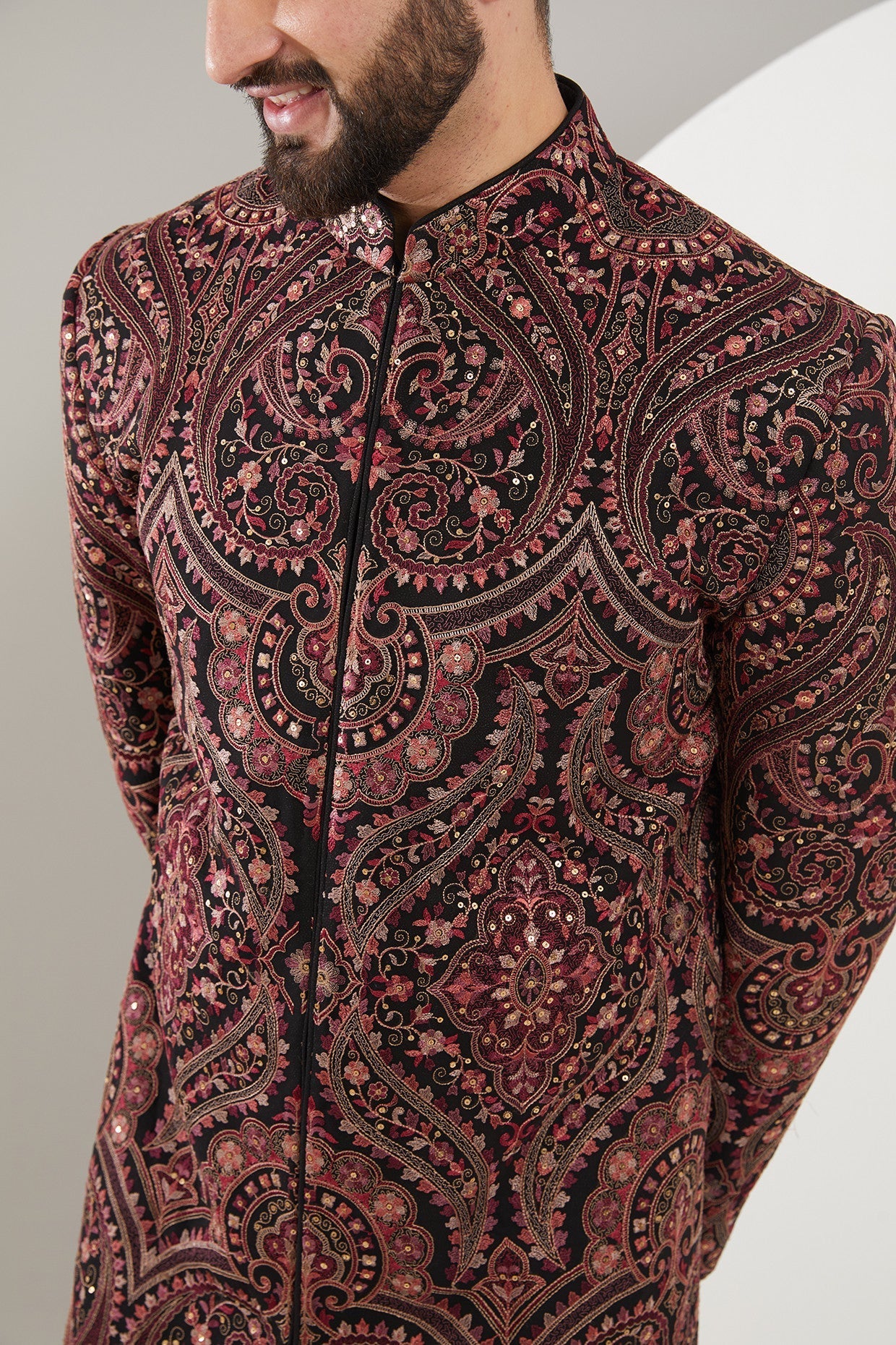 Exquisite Kashmiri Thread Work Sherwani for Men - Traditional Embroidered Wedding Attire - Perfect for Indian Weddings, Festivals & Special Occasions