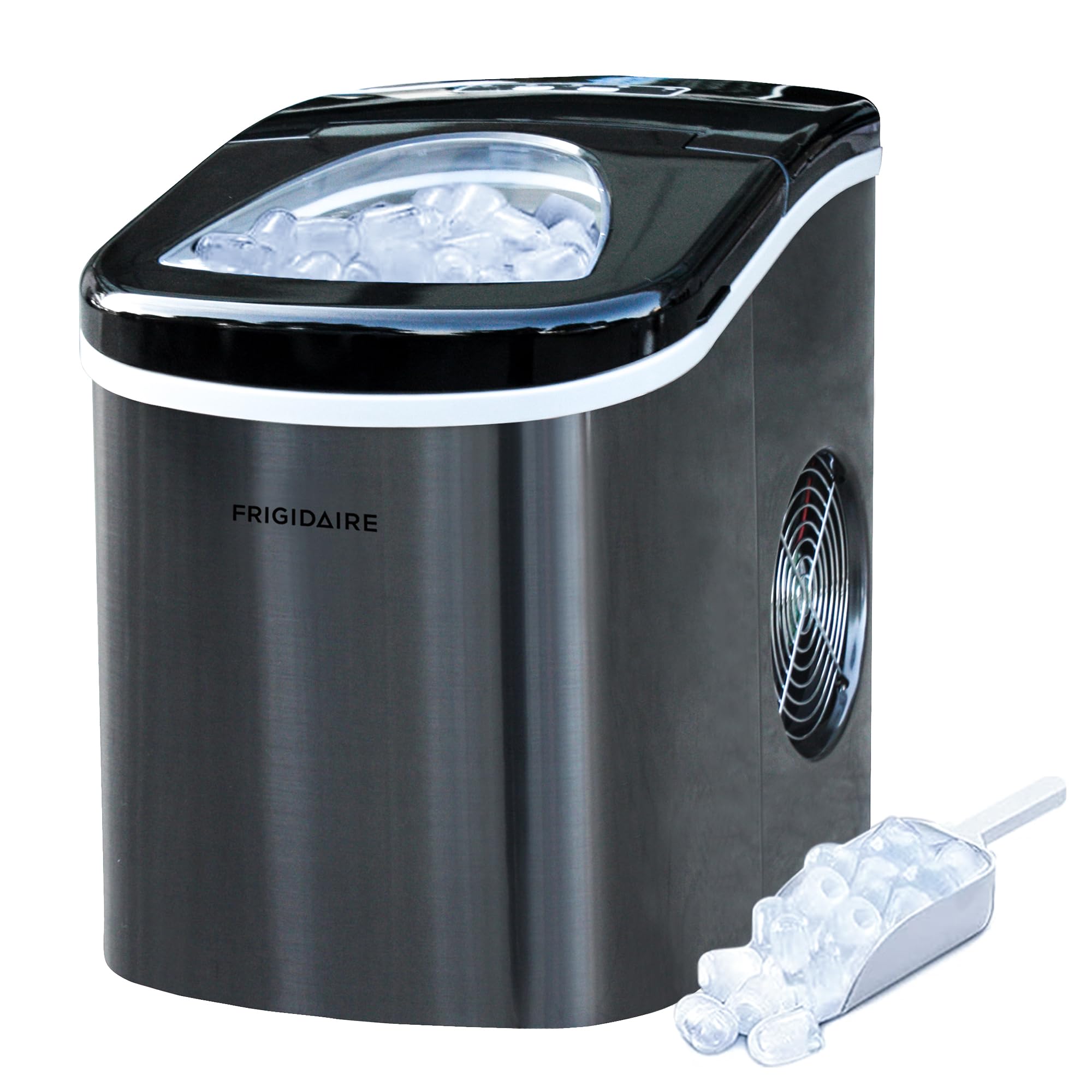Frigidaire EFIC117-SSBLACK 26 Lbs Portable Ice Maker Machine - Compact Stainless Steel Countertop Ice Maker for Home, Office, RV & Outdoor Use - Black Stainless Steel Finish