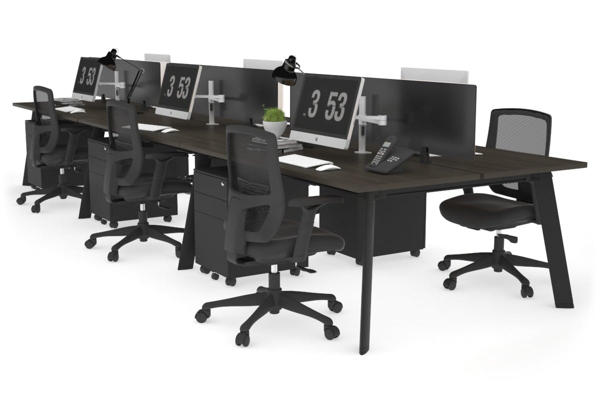6-Person Workstation with Black Frame - 1400L x 700W Office Desk for Team Collaboration & Open Workspaces