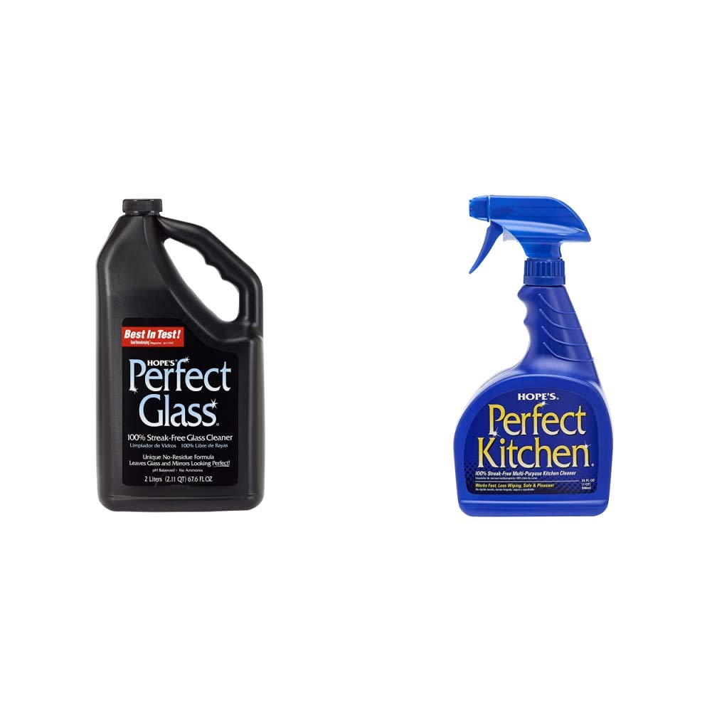 HOPE'S Perfect Glass Cleaner Refill - 67.6 oz Streak-Free Formula for Windows & Mirrors | Less Wiping, No Residue | Multi-Purpose Kitchen Cleaning Spray - 32 oz | Ideal for Home, Office & Commercial Use