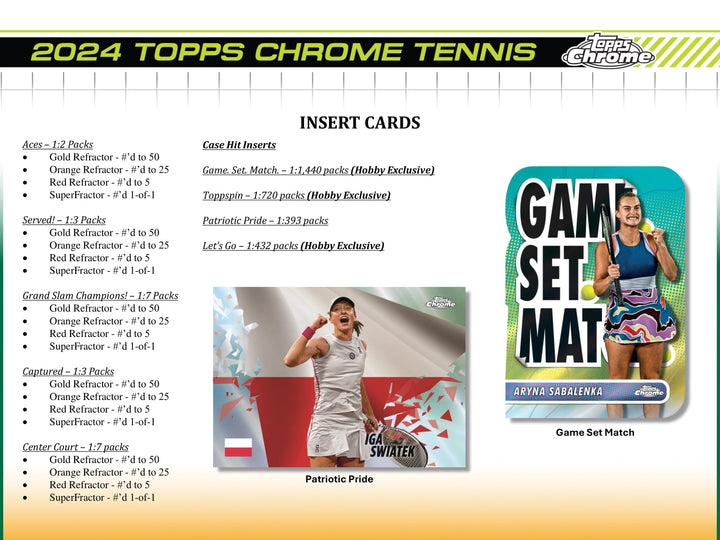 2024 Topps Chrome Tennis Hobby Box - 24 Packs with Autograph & Memorabilia Cards - Collectible Trading Cards for Tennis Fans - Perfect for Collectors, Gifts, and Tournaments
