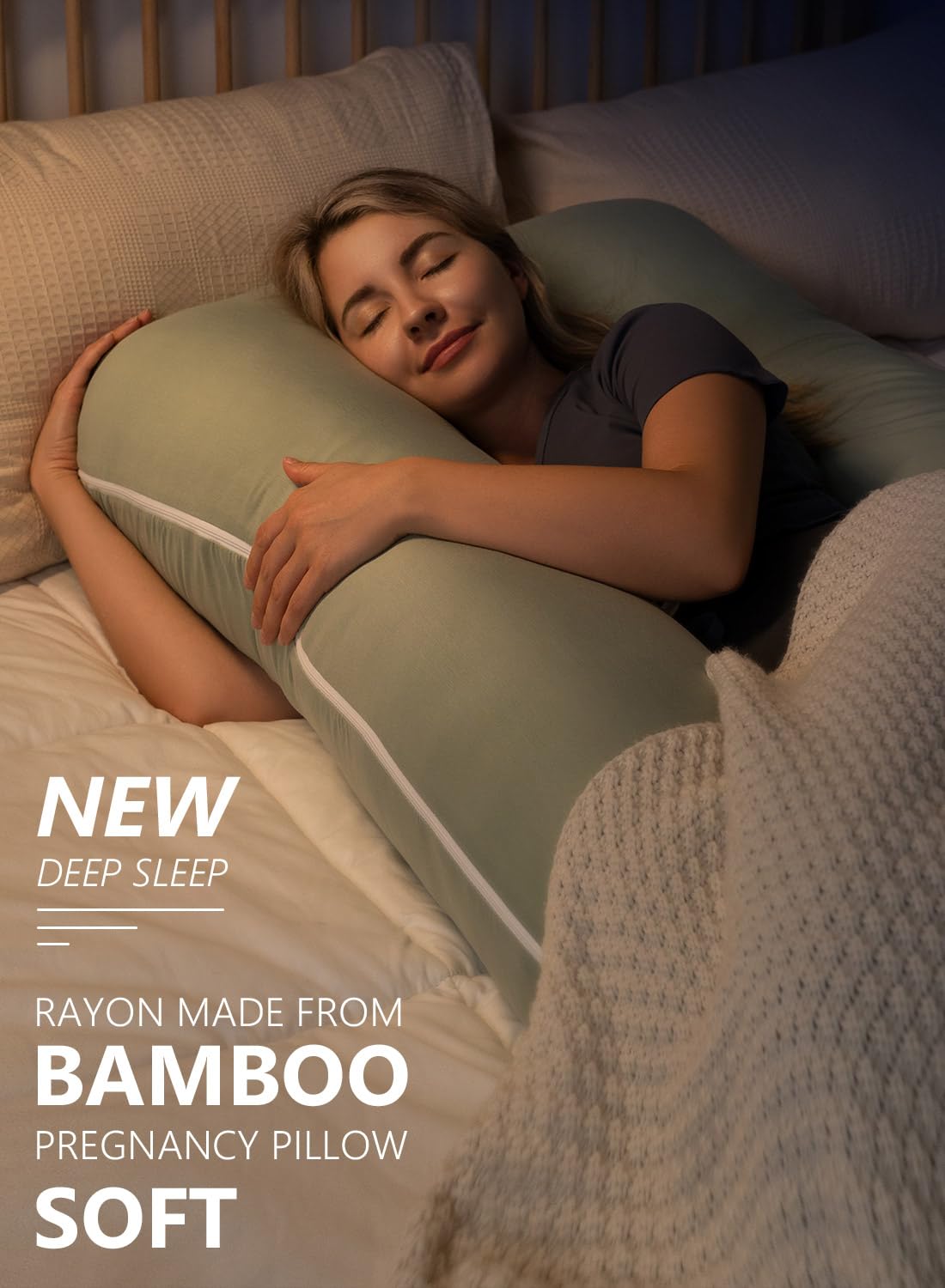 Meiz U-Shaped Pregnancy Pillow - Cooling Maternity Support for Sleeping, Sage Green - Perfect for Comfort During Pregnancy & Nursing