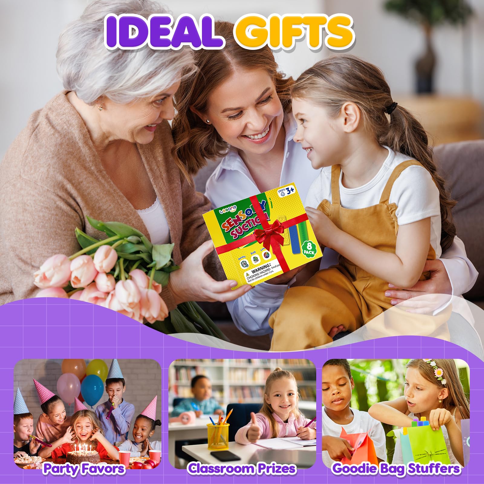 8 Pack Textured Suction Fidget Toys for Kids & Adults - Sensory Stickers for Autism, Anxiety Relief - Classroom & Office Stress Reducers - Easter Basket Stuffers - Perfect for Calming, Focus & Sensory Play