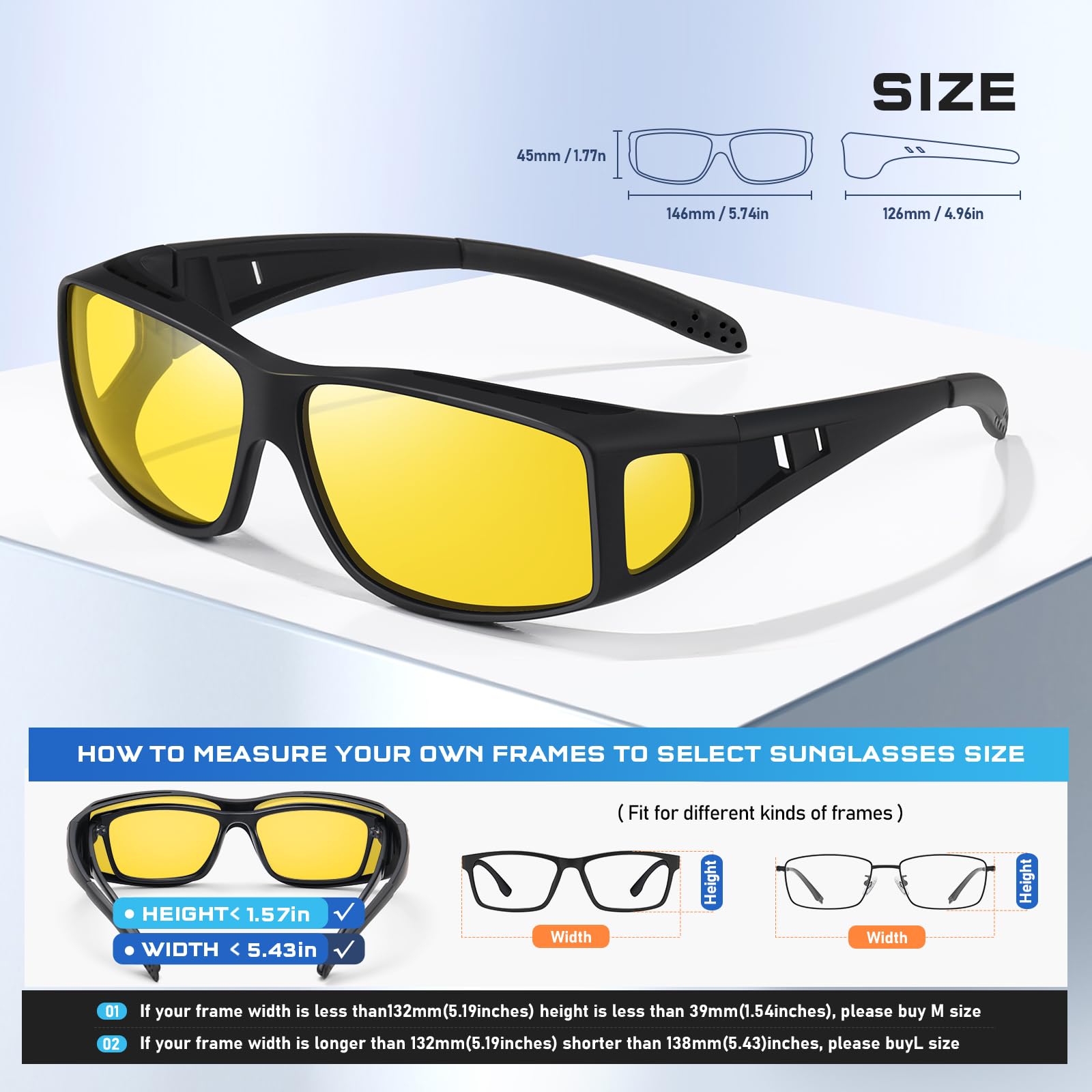 Night Vision Driving Glasses - Polarized Fit Over Sunglasses for Men, Perfect for Night Driving & Outdoor Adventures