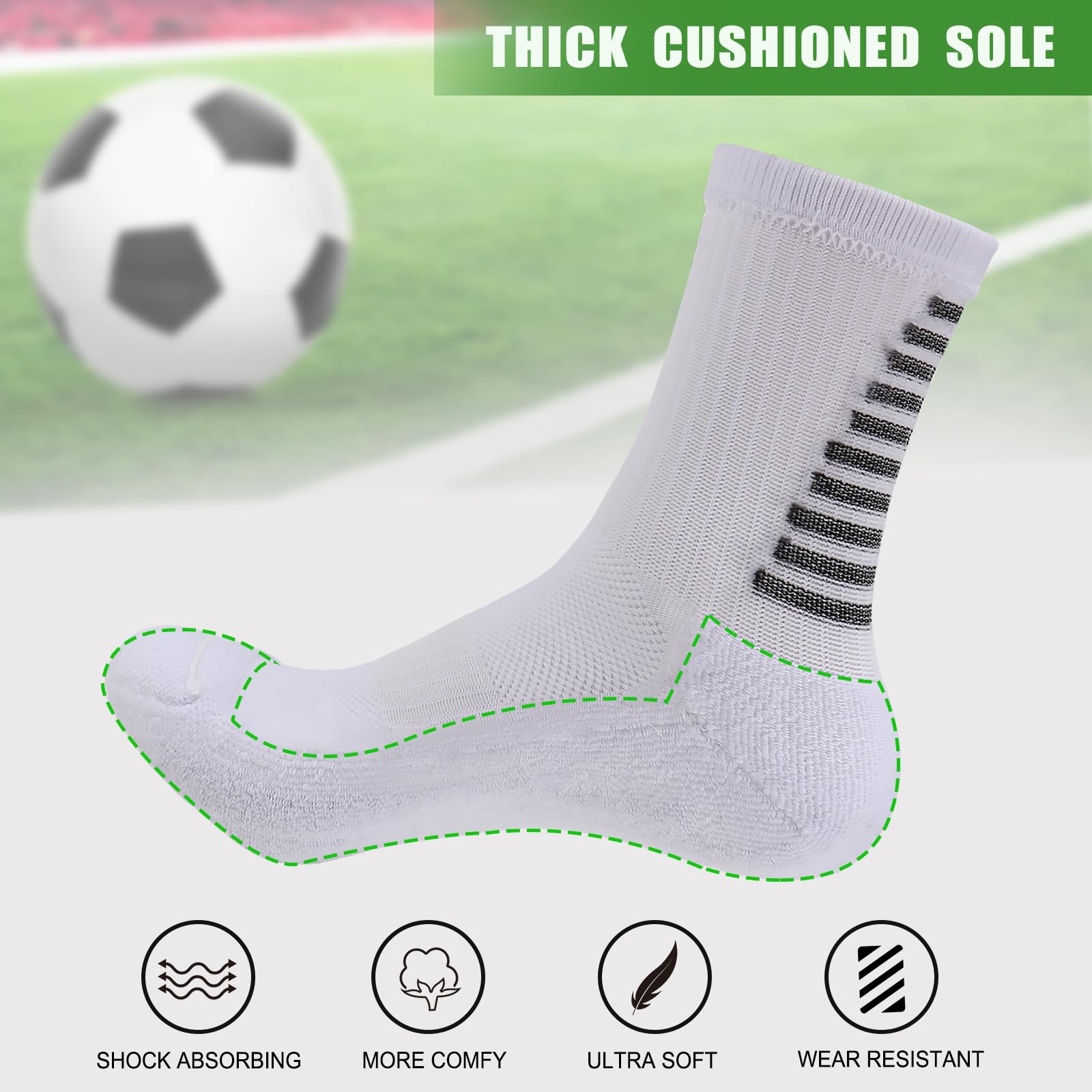 Ultrafun 4 Pairs Non-Slip Soccer Socks with Grips - Breathable Football & Basketball Athletic Socks for Men & Women - Perfect for Sports Training, Gym Workouts and Team Games