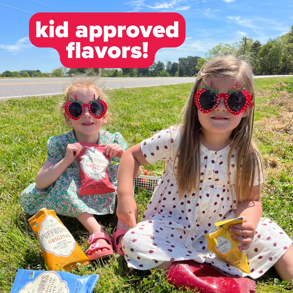 Organic Peanut Butter Puffs - Vegan, Gluten-Free, Kosher Protein Snack - Plant-Based, Non-GMO, No Rice - 1.2oz (12 Pack) - Perfect for On-the-Go, School Lunches & Healthy Snacking