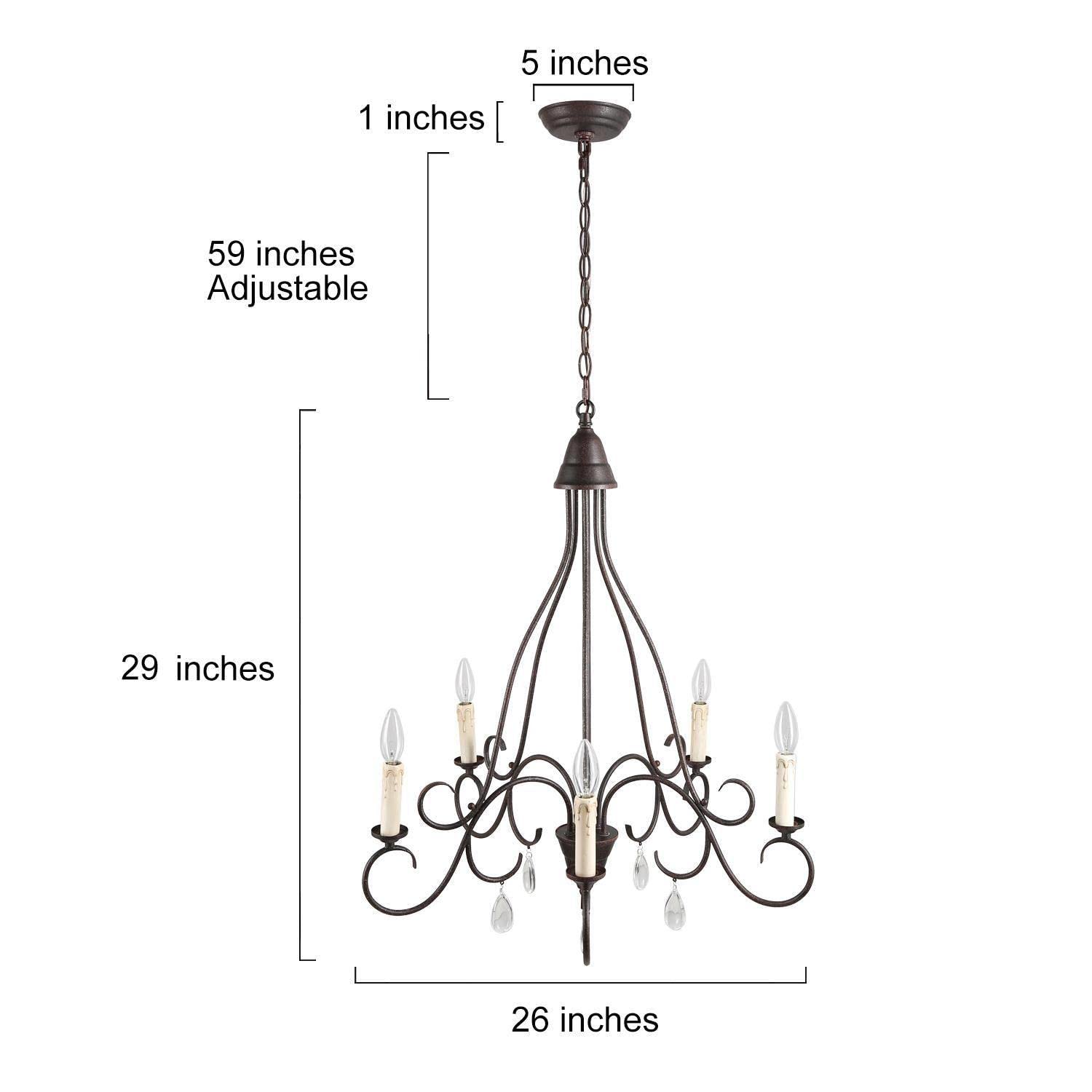 LALUZ 5-Light Farmhouse Chandelier - Rustic Dining Room Lighting Fixture with Crystal Accents - Aged Iron Finish - Perfect for Dining Room, Living Room & Entryway Decor