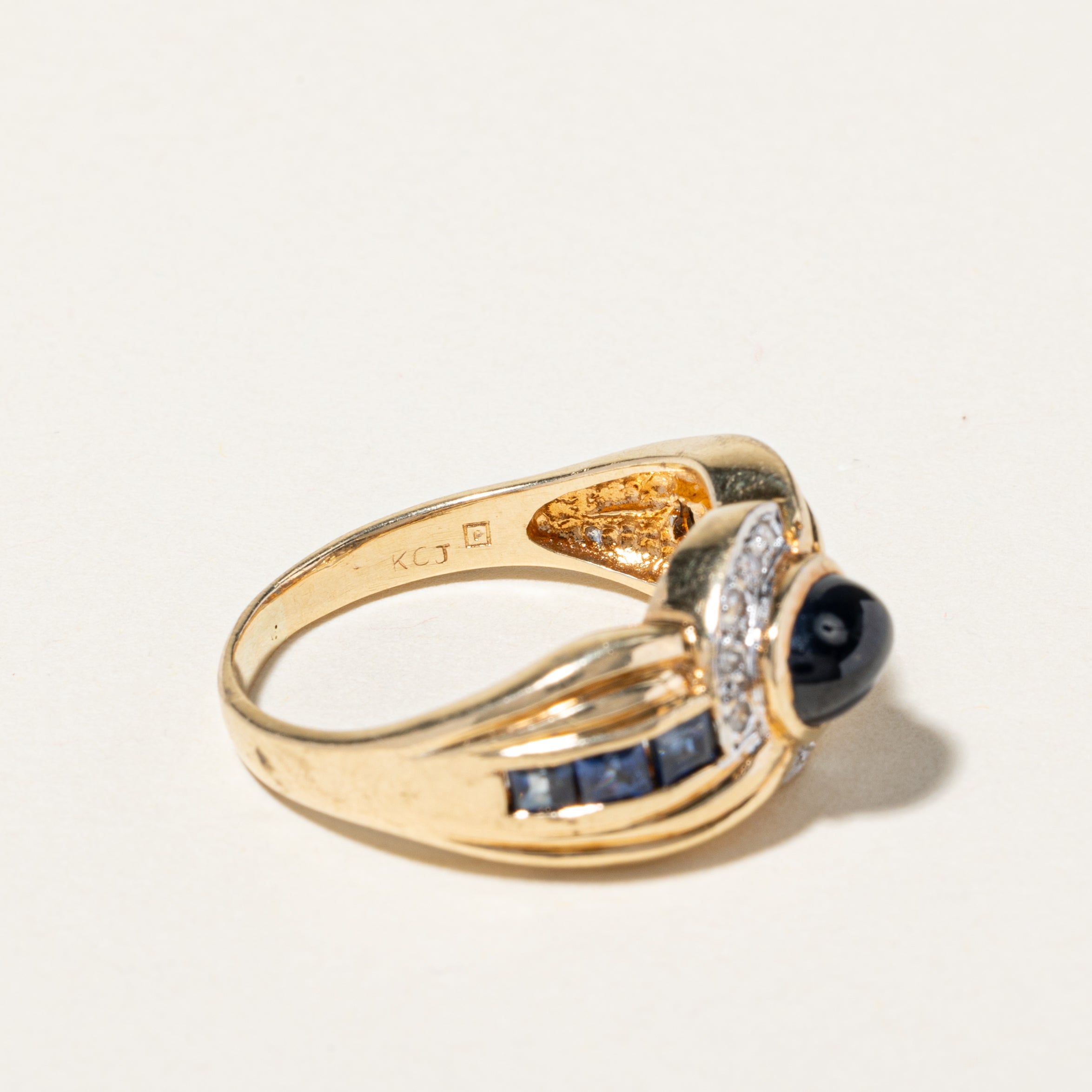 14K Yellow Gold Blue Sapphire & Diamond Cocktail Ring - 1.97ctw Sapphire & 0.10ctw Diamonds - Size 7.75 - Elegant Evening Wear & Special Occasion Jewelry Gift