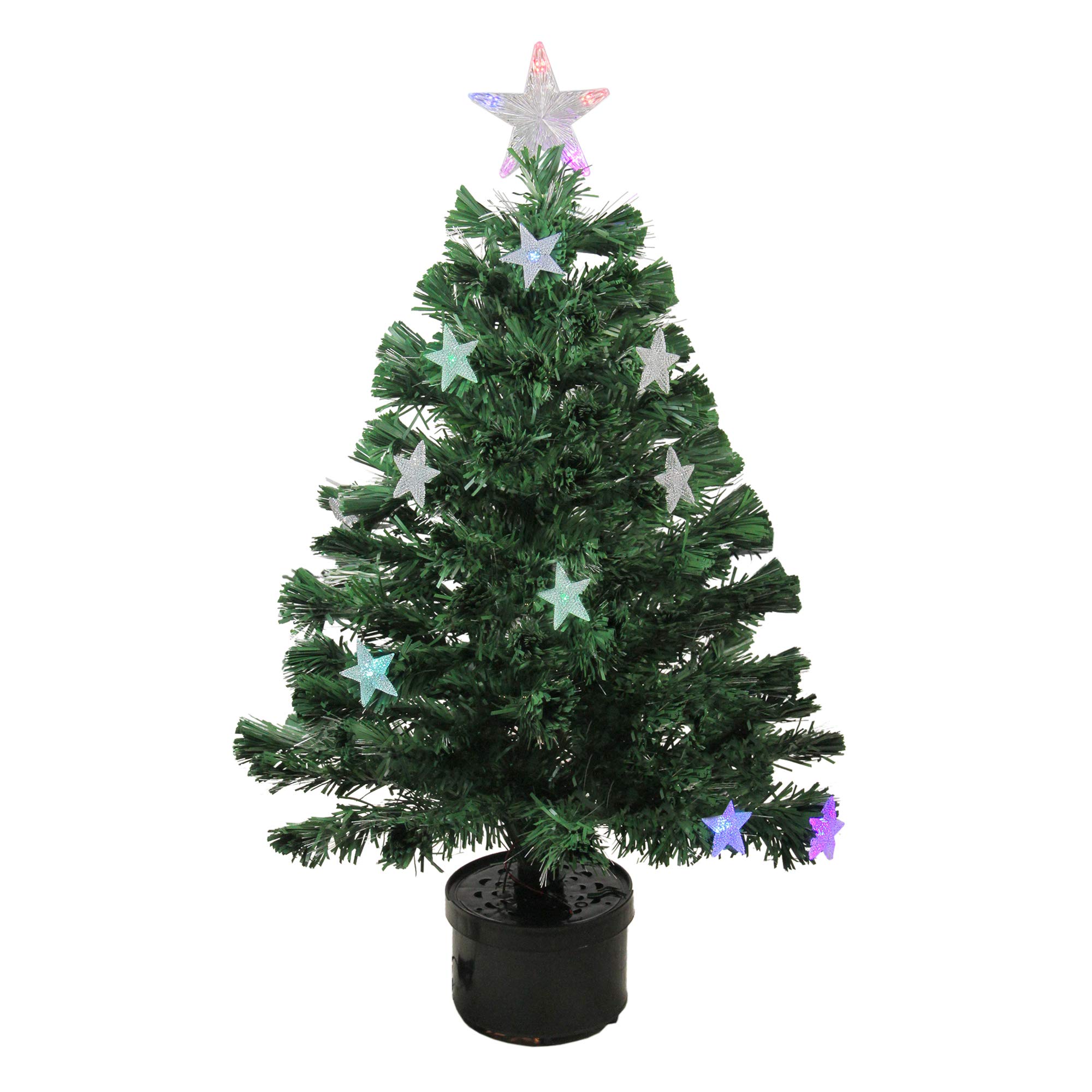 3' Pre-Lit Potted Fiber Optic Christmas Tree with Color Changing LED Lights - Multi-Color Artificial Holiday Decor for Home, Office & Party Decoration