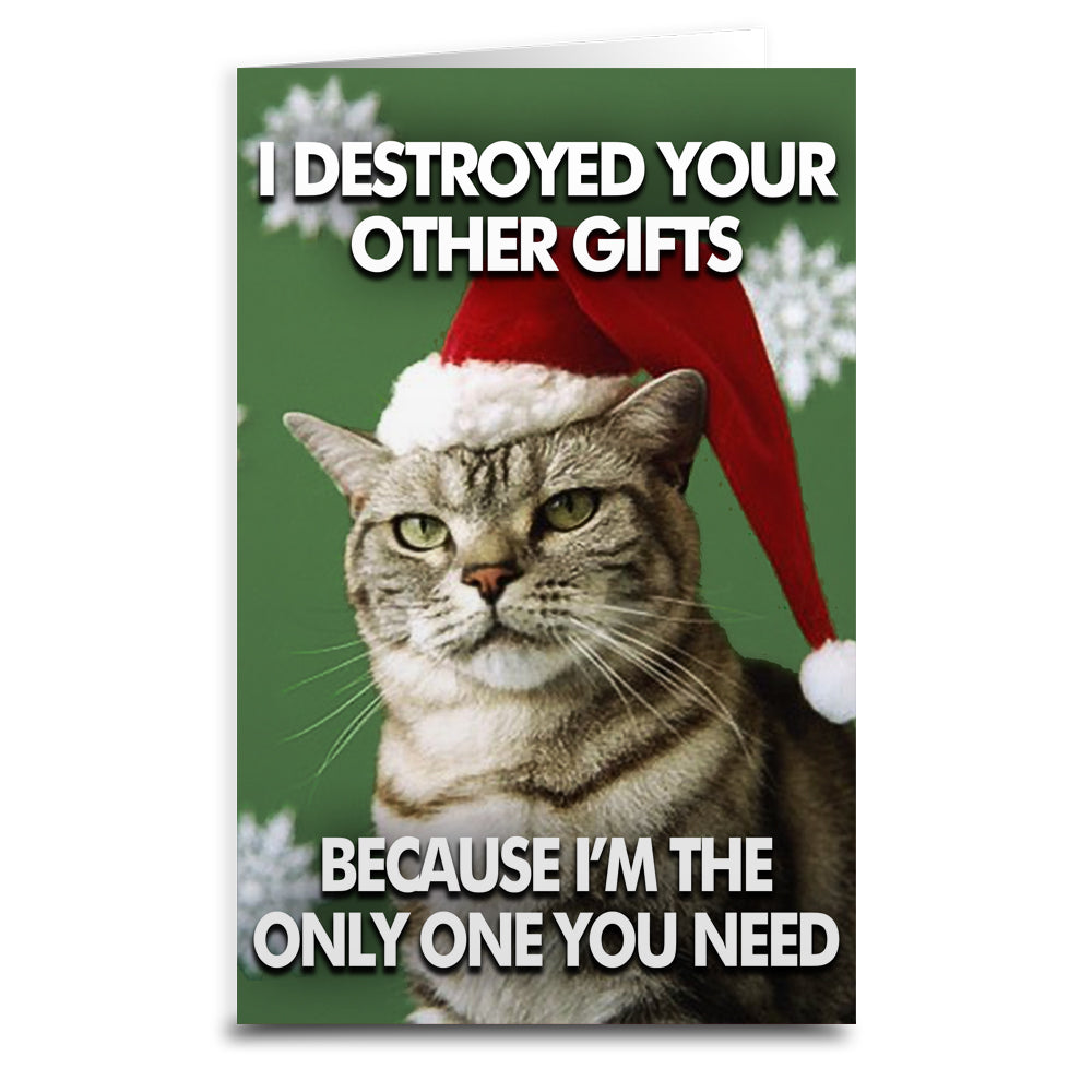 Funny Cat Destroyed the Gifts Greeting Card - Perfect for Cat Lovers & Holiday Humor - Great for Birthdays, Christmas & Special Occasions