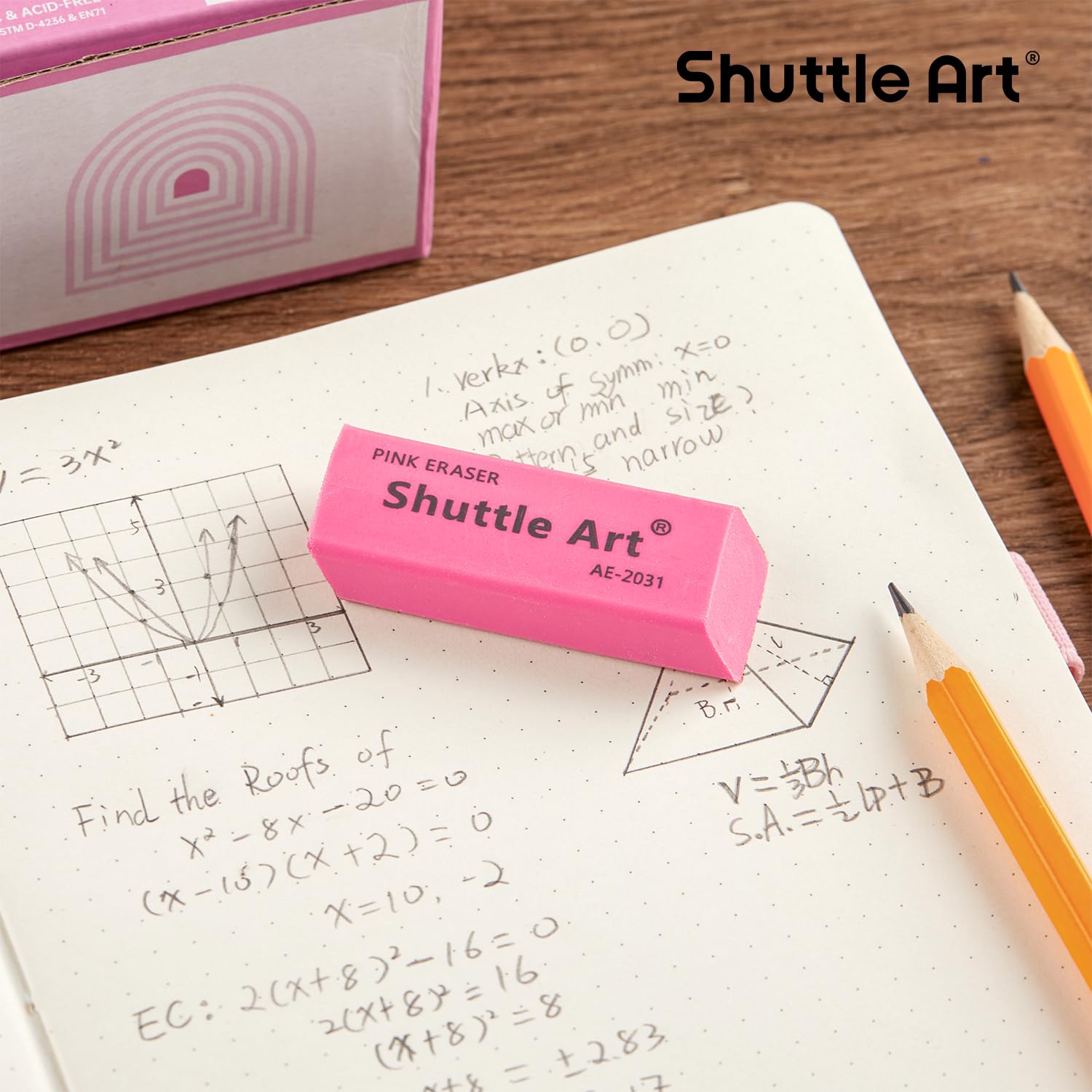 Shuttle Art 36 Pack Pink Erasers - Latex-Free, No Smudge Soft Erasers for Kids, Teachers & Homeschooling - Perfect for School Supplies, Art Classes & Office Use