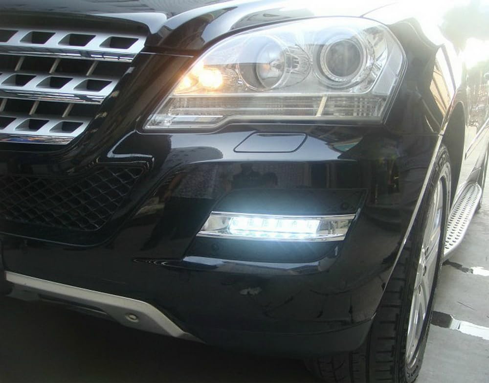 iJDMTOY Xenon White LED Daytime Running Lights for 2009-2011 Mercedes W164 ML-Class (ML350 ML450 ML550 ML63 AMG) - 6 High Power LEDs, OEM Fit DRL Assembly - Perfect for Enhanced Visibility & Safety in Daytime Driving