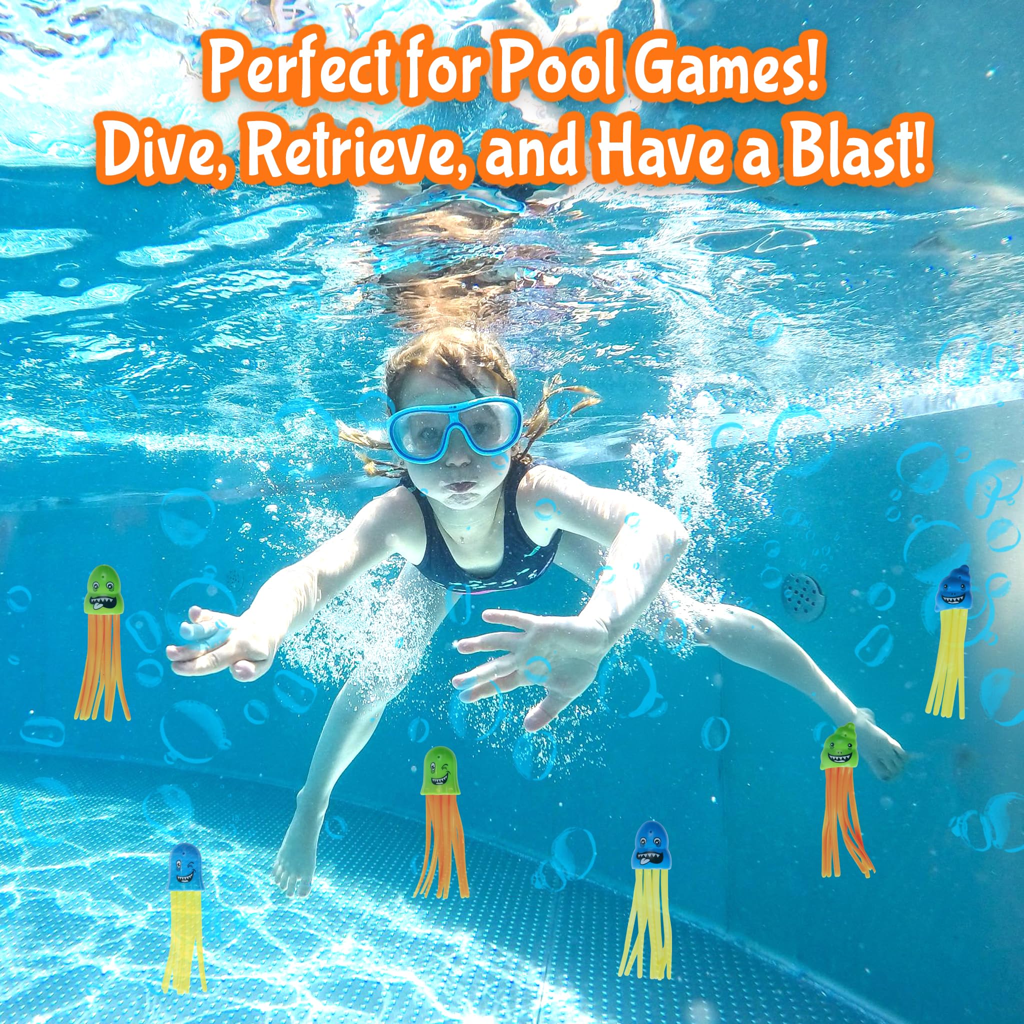 Kids' Play Diving Pool Toys - 6 Pack Colorful Octopus & Jellyfish Swimming Pool Toys for Toddlers | Fun Water Games for Beach, Backyard & Summer Pool Parties