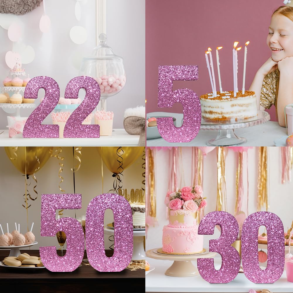 Pink Glitter Number 0 Sign - 7.8 Inch Birthday Party Decor, Anniversary Table Centerpiece, Cake Topper for Baby Shower, Wedding & Special Events