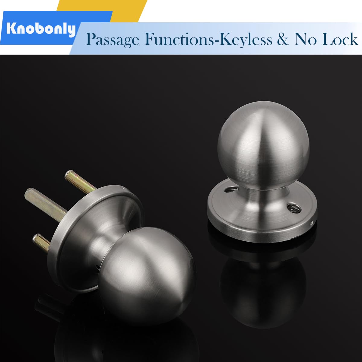 Knobonly 9 Pack Satin Nickel Round Ball Door Knobs - Classic Passage Hallway & Closet Keyless Knob Set | Perfect for Bedrooms, Bathrooms & Interior Doors