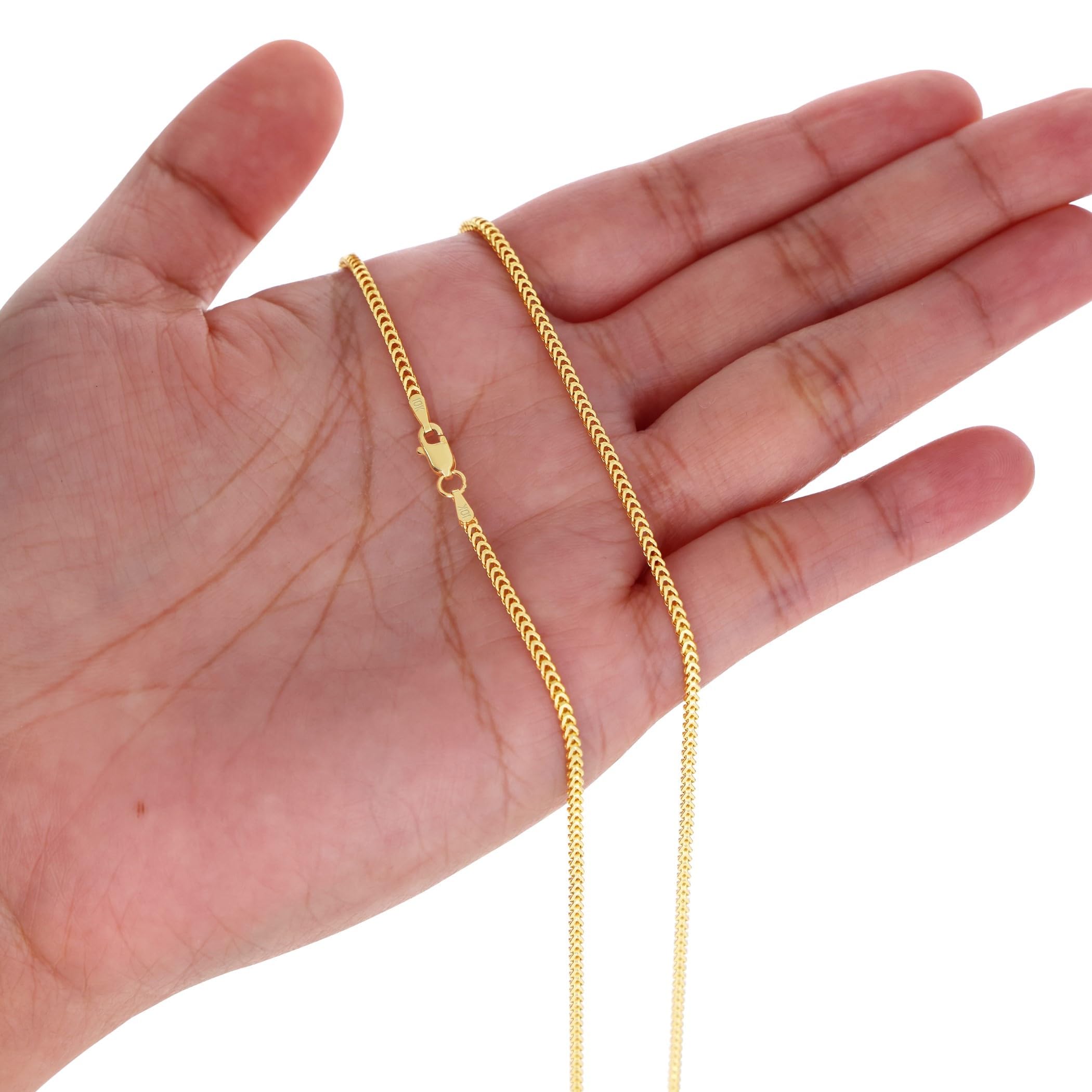 10k Real Yellow Gold Franco Square 2mm Box Chain Necklace for Men & Women - Italian Wheat Chain Jewelry 16
