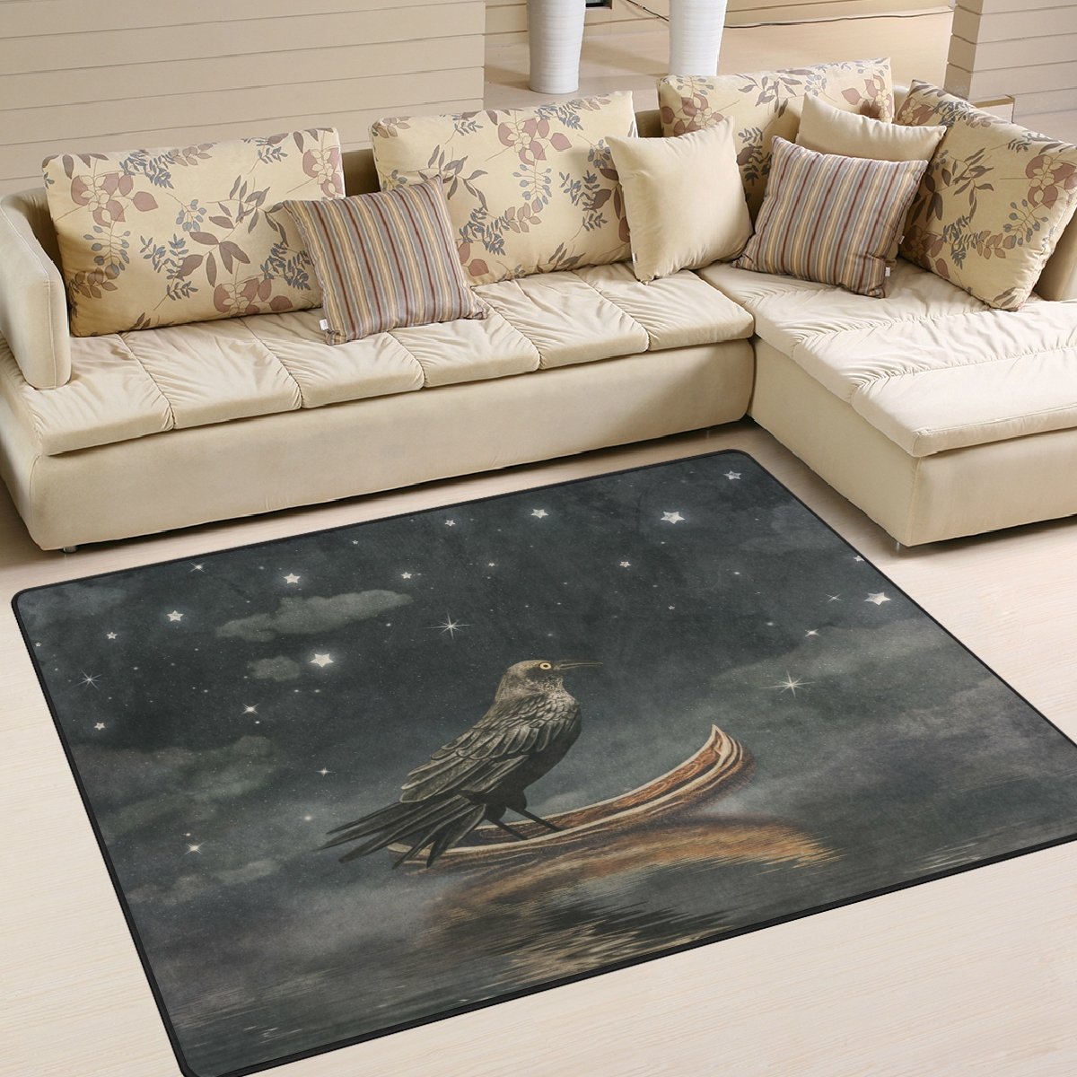 ALAZA Starry Night Black Raven in Boat Area Rug - 5'3