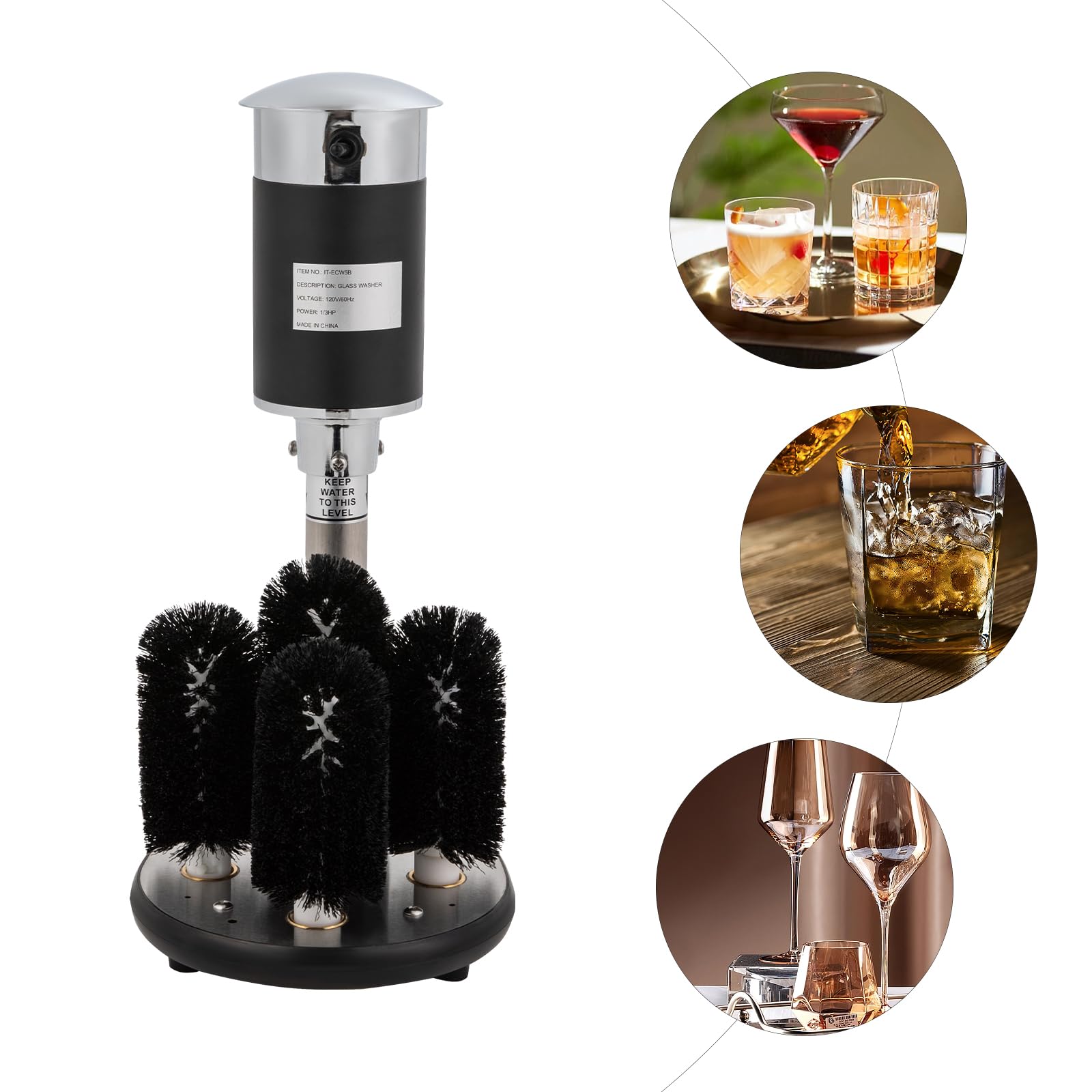 Electric Bar Glass Washer Machine - 5-Brush Commercial Wine Glass Cleaner for Restaurants, Bars & Cafes | Fast Cleaning & Sanitizing | Stainless Steel Design | Perfect for High-Volume Glassware Washing in Hospitality Settings
