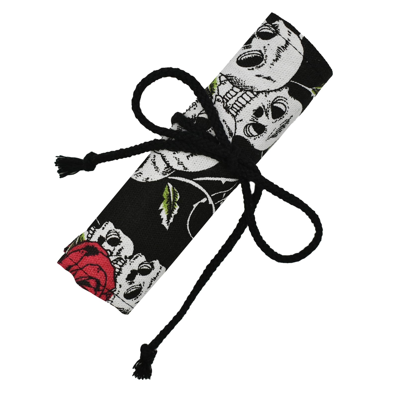 Lopenle Rose Skull Canvas Pencil Wrap Case - 72 Slot Roll-Up Holder for Artists, Adult Coloring, Sketching & Travel Storage | Perfect for Art Supplies, School, Office & On-the-Go Organization