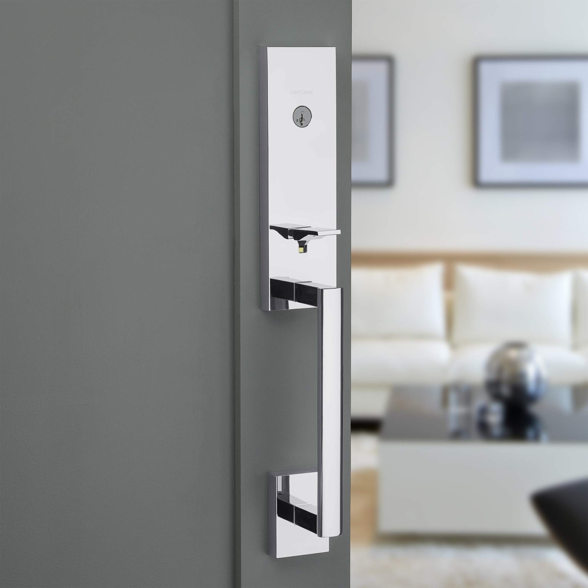 Kwikset 818VNHLIP-26S SmartKey Single Cylinder Deadbolt Exterior Door Handleset with RCAL Latch & RCS Strike - Bright Chrome Finish - Secure Entry for Homes, Apartments & Offices