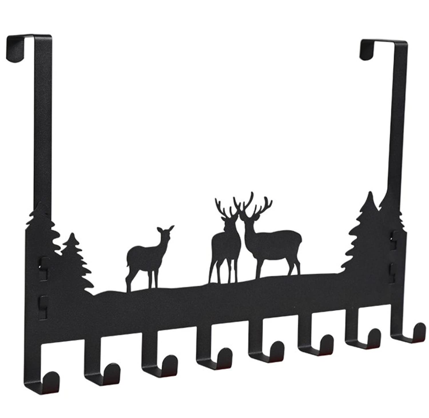 XIANGYUNLAI Heavy-Duty Moose Coat Hook - Rust-Resistant 8-Hook Towel Hanging Rack for Bathroom & Bedroom - No Drill Installation, Easy Reach, Black - Perfect for Organizing Coats, Hats, Towels & Accessories