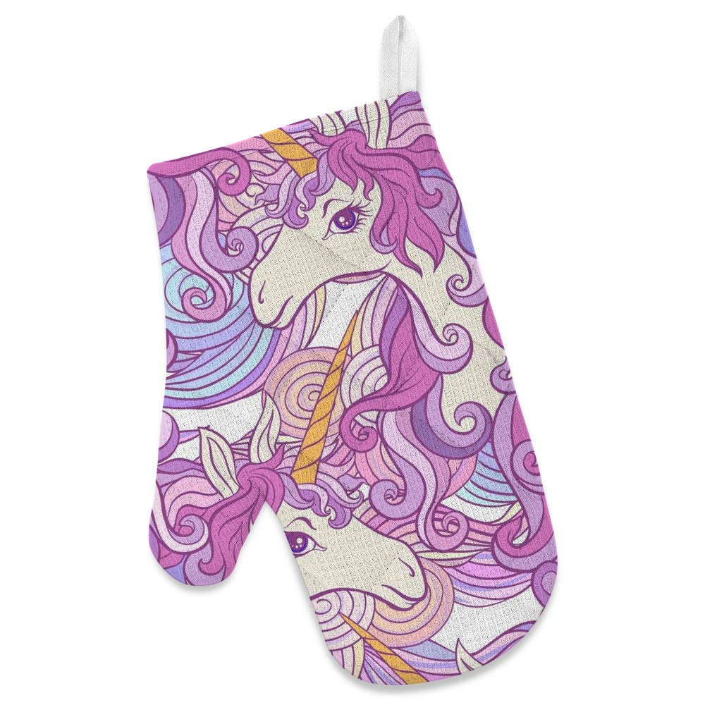 Kuizee 3-Piece Kitchen Apron Set - Pink Unicorn Design with Oven Mitts & Pot Holder - Perfect for Cooking, Baking, BBQ & Gift Giving