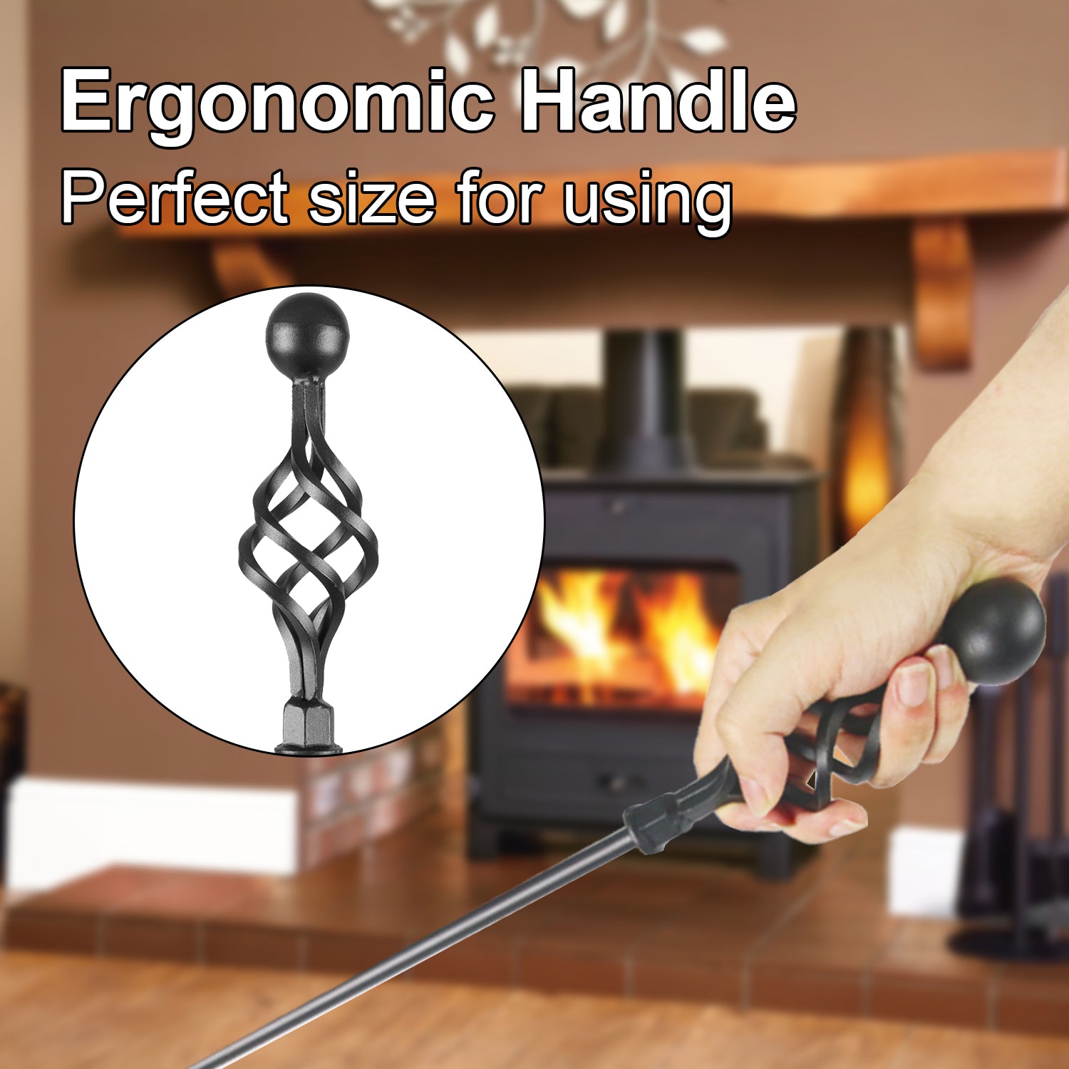 VODA 5-Piece Fireplace Tool Set - Heavy Duty Outdoor Fireplace Accessories with Large Fire Poker, Shovel, Brush & Stand - Perfect for Fire Pits, Campfires & Indoor Fireplaces
