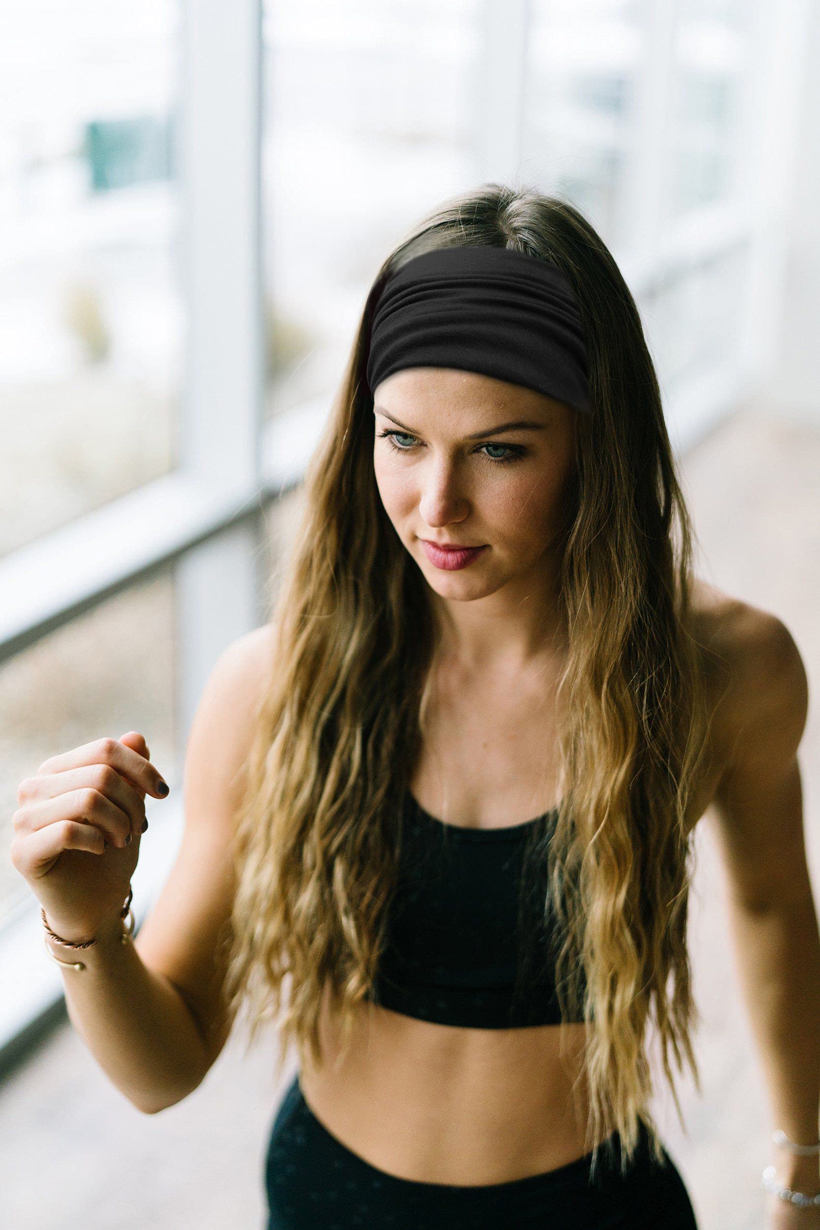 Stylish Wide Headbands for Women - 4 Pack Black Boho Thick Hairbands, African Turban Head Wraps for Sports, Yoga & Fashion Accessories | Perfect for Workouts, Running, Gym and Everyday Wear