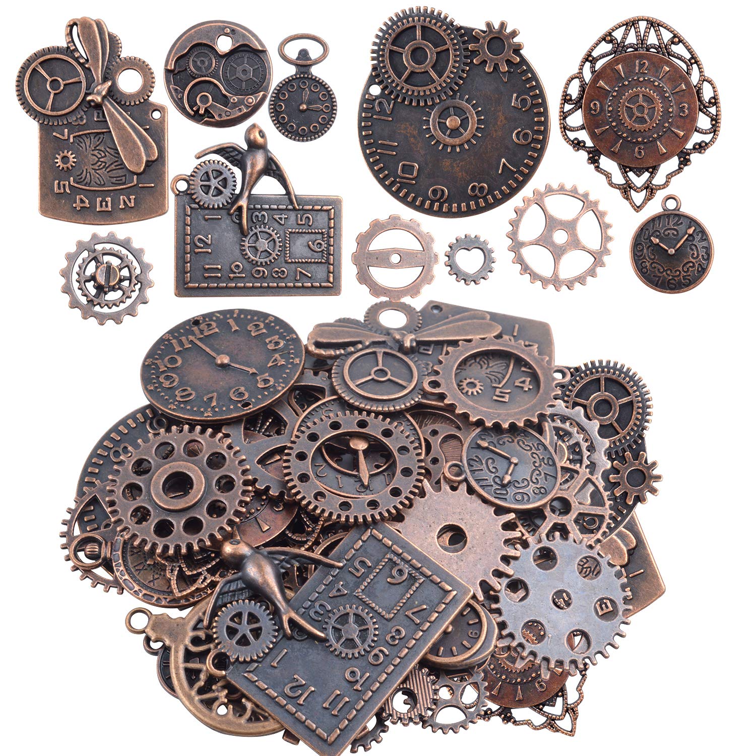 Steampunk Clock Face Charm Pendant - 100 Gram Multi-Style Watch Dial & Gear Charms for DIY Jewelry Making - Perfect for Necklaces, Bracelets, and Craft Projects