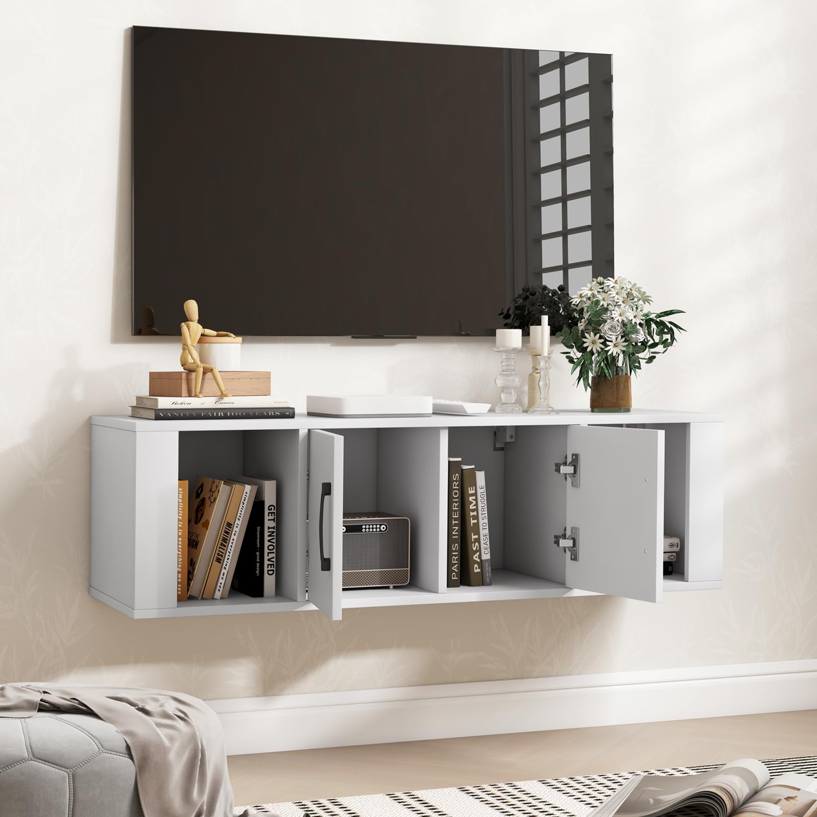 Giantex 2 Cube Wall Mounted Storage Cabinet with 2 Doors & 2 Open Shelves - Floating Media Console for Living Room, Bedroom, Kitchen & Bathroom Organization - Space Saving Home Office Furniture (White) - Perfect for TV Stand, Entryway Storage & Small Space Decor
