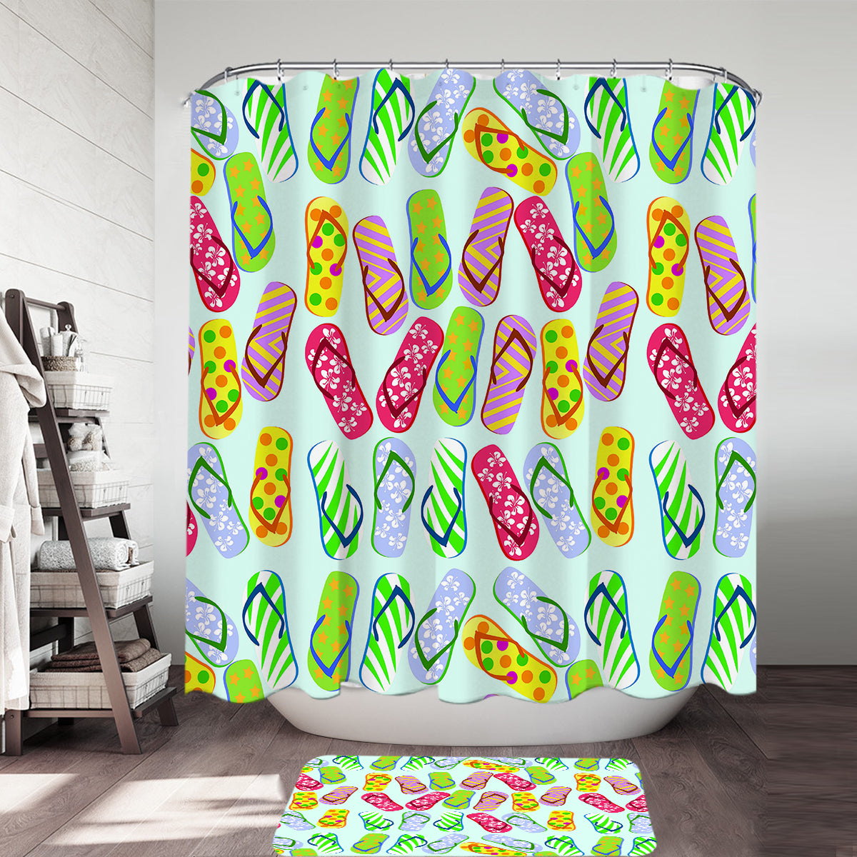 Flip Flop Kinda Girl Shower Curtain - Cute Beach Themed Bathroom Decor for Summer, Tropical Vacation Vibes - Perfect for Beach Houses, Bathrooms & Coastal Themed Decor