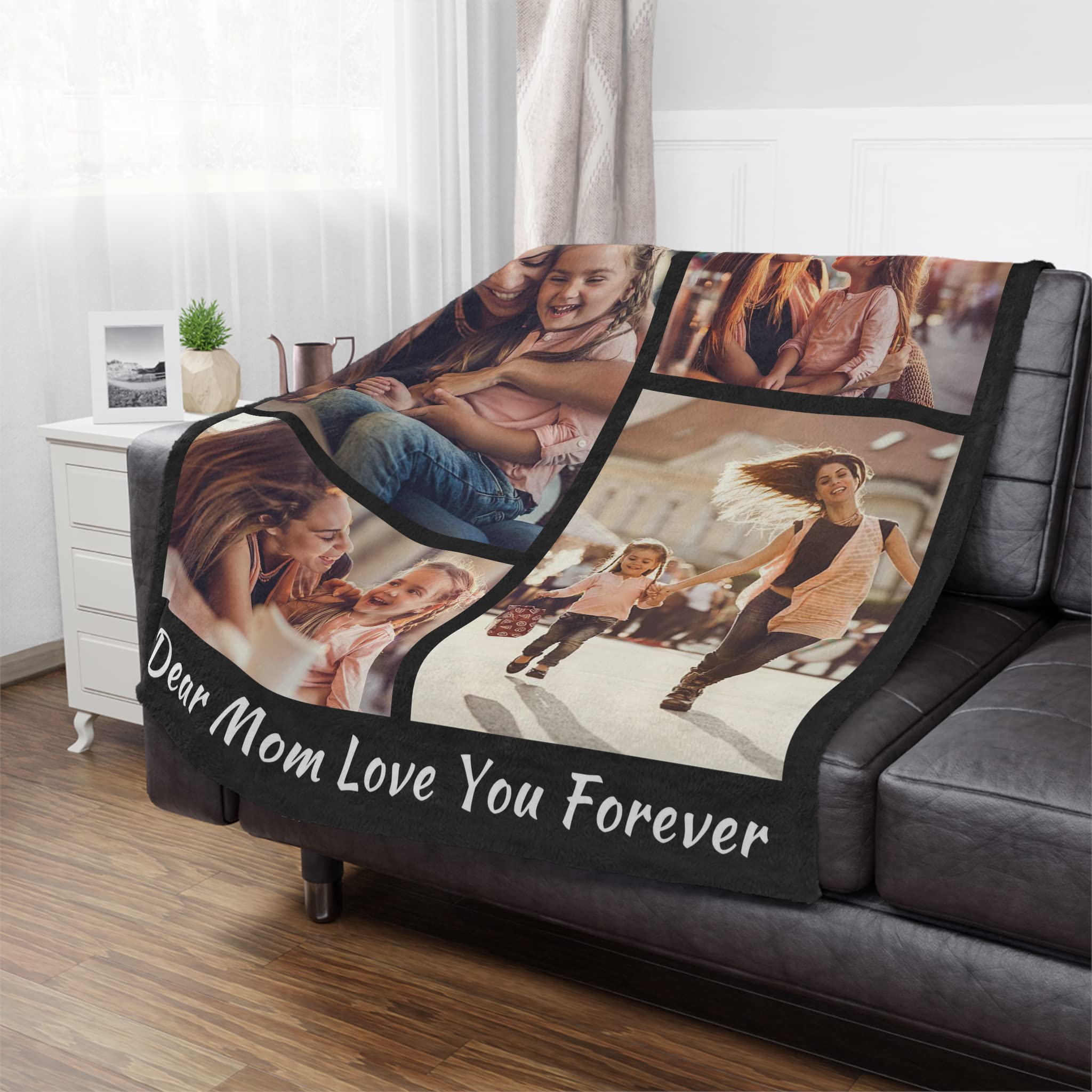 Custom Photo Blanket - Personalized Throw Blanket with Text Collage | Soft Flannel Fleece Blanket for Mom, Grandma | Mother's Day Gift from Daughter, Son, Husband | Perfect for Cuddling, Home Decor & Special Occasions