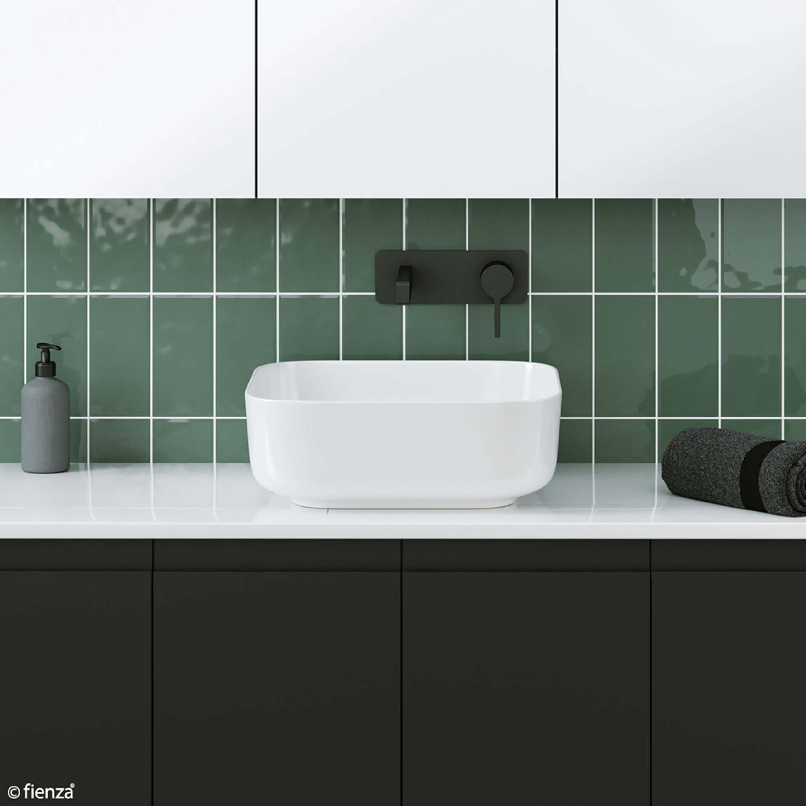 Fienza Petra Above Counter Bathroom Sink 390x390x130mm Gloss White - Modern Vanity Basin for Bathroom & Powder Room Renovation