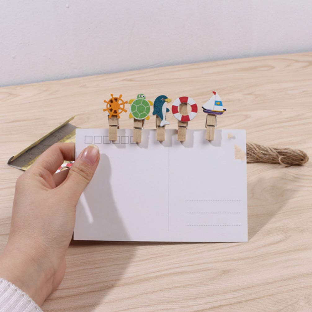 Amosfun Mini Wooden Clothespins - 10pcs Mediterranean Style Photo Clips for Hanging Pictures, Scrapbooking & DIY Crafts - Dolphin-Themed Decorative Clips for Home, Office & Party Decor
