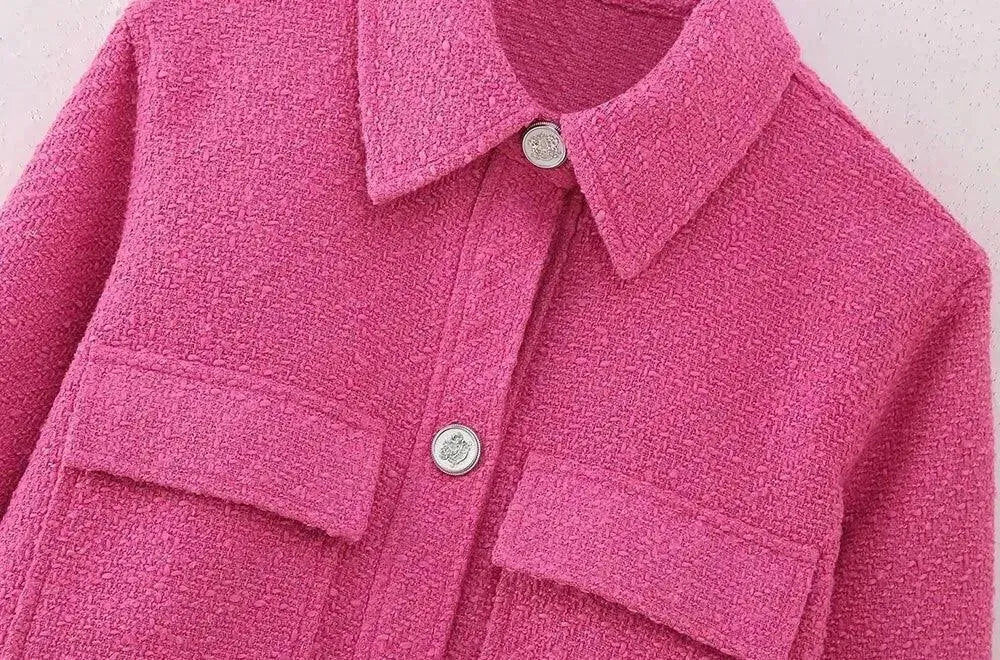 Vintage Women's Cropped Tweed Jacket - Classic Fitted Blazer for Office, Dating & Fall Fashion