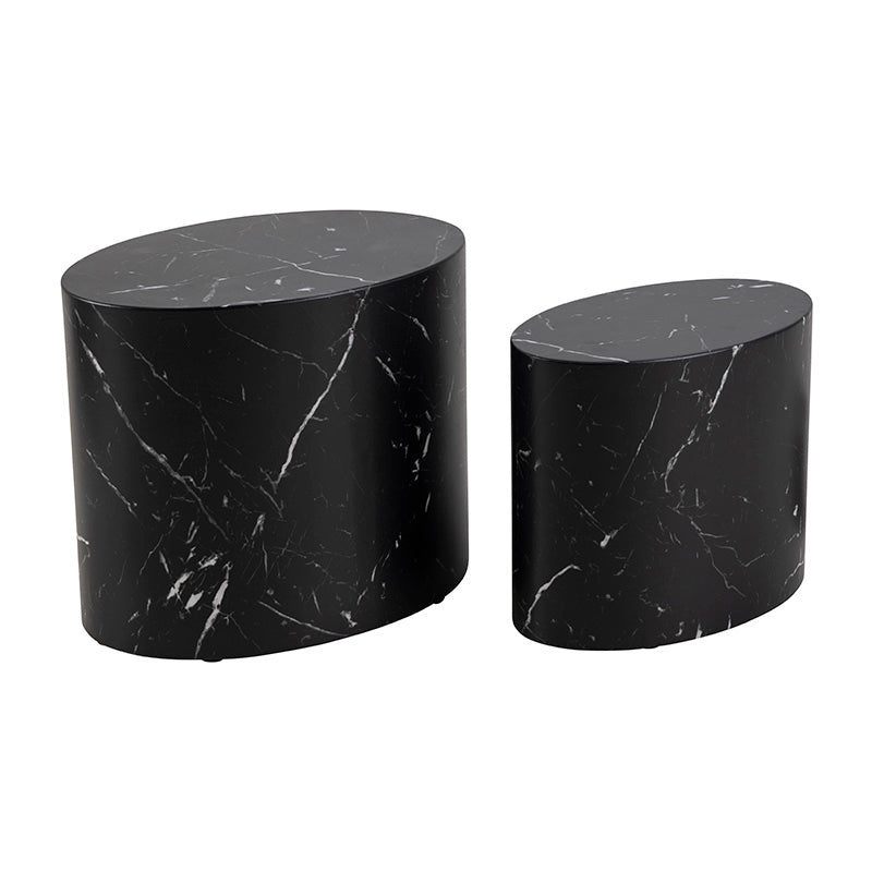Black Marble Effect DICE Nest of 2 Oval Coffee Tables - Modern Living Room Furniture Set for Small Spaces, Home Decor & Office Use