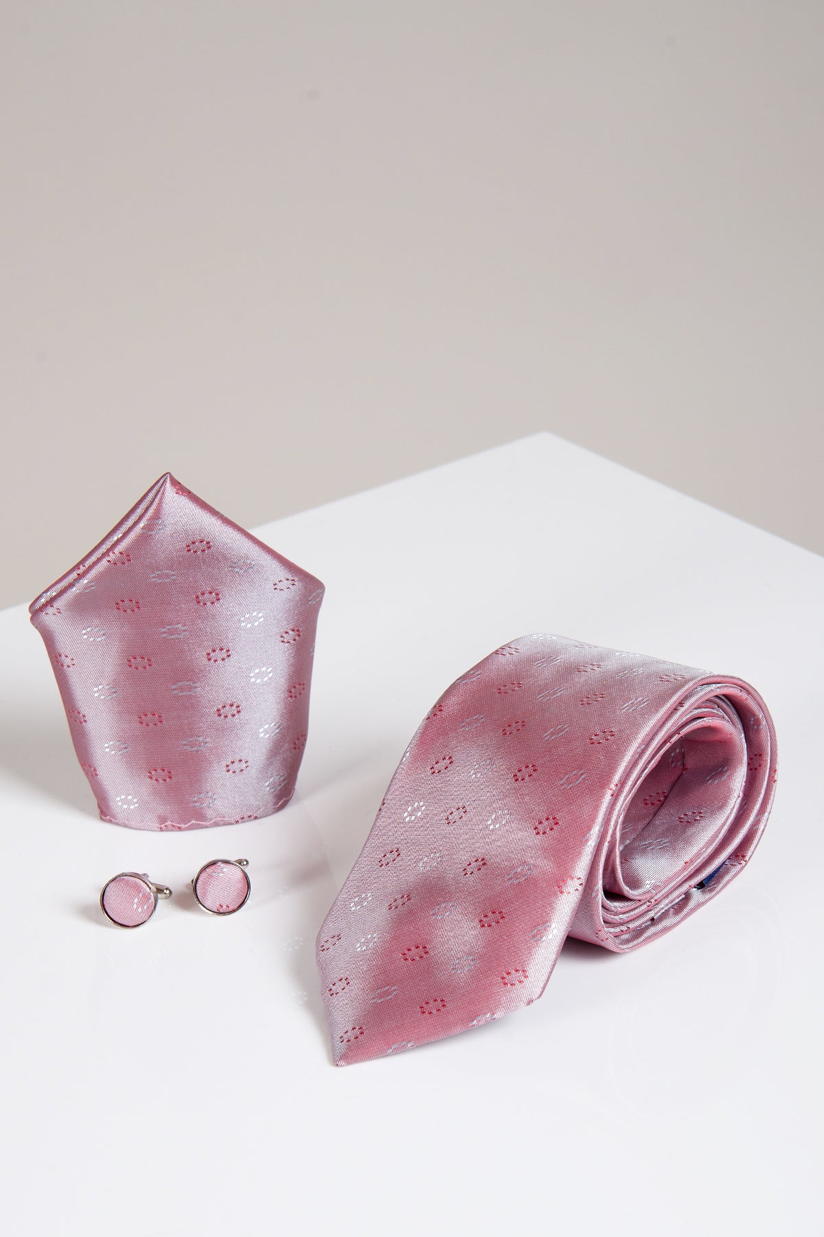TS CIRCLE Pink Silk Tie and Pocket Square Set for Men - Elegant Wedding, Prom, and Formal Occasion Accessories