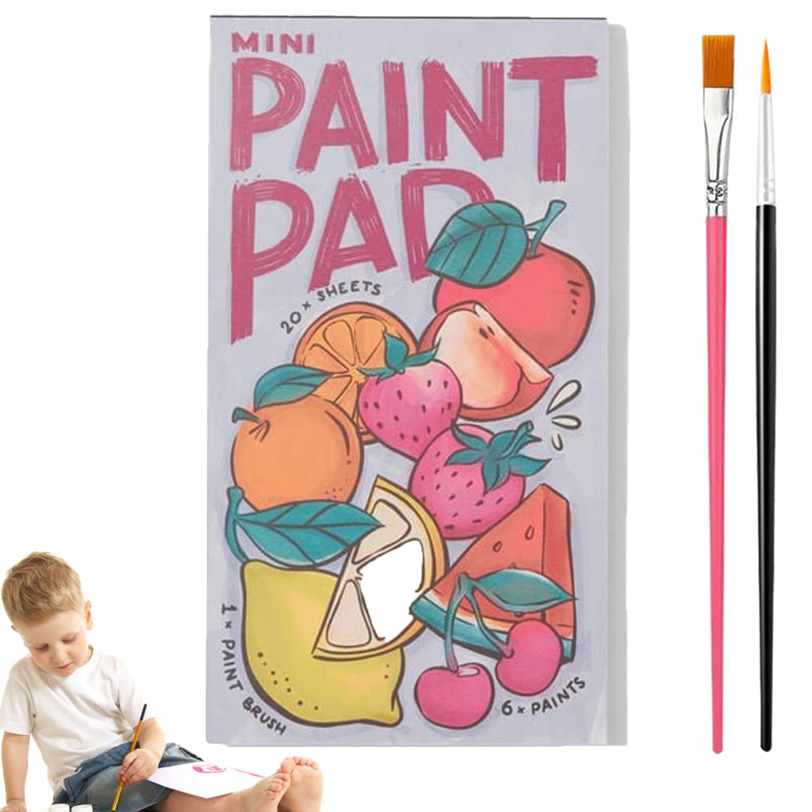 Mini Watercolor Paint Pad for Adults - Portable Watercolor Coloring Book with Paints, Perfect for Travel, Relaxation & DIY Art Projects (1 Set, Fruit Theme)