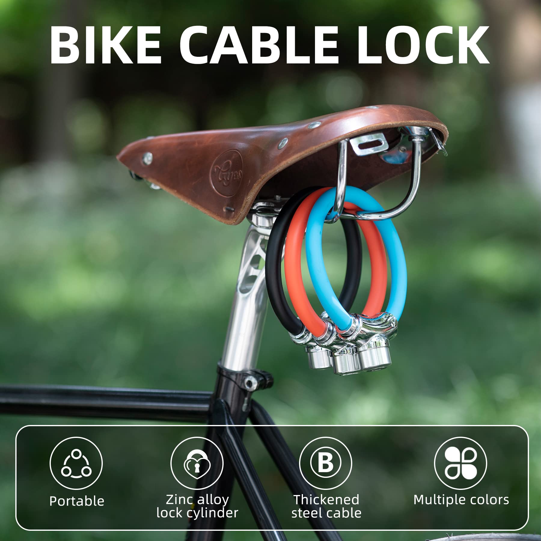 ROCKBROS Portable Bike Cable Lock - Anti-Theft Bicycle Security Lock with 2 Keys for Road & Mountain Bikes | Ideal for Commuting, Cycling & Outdoor Adventures