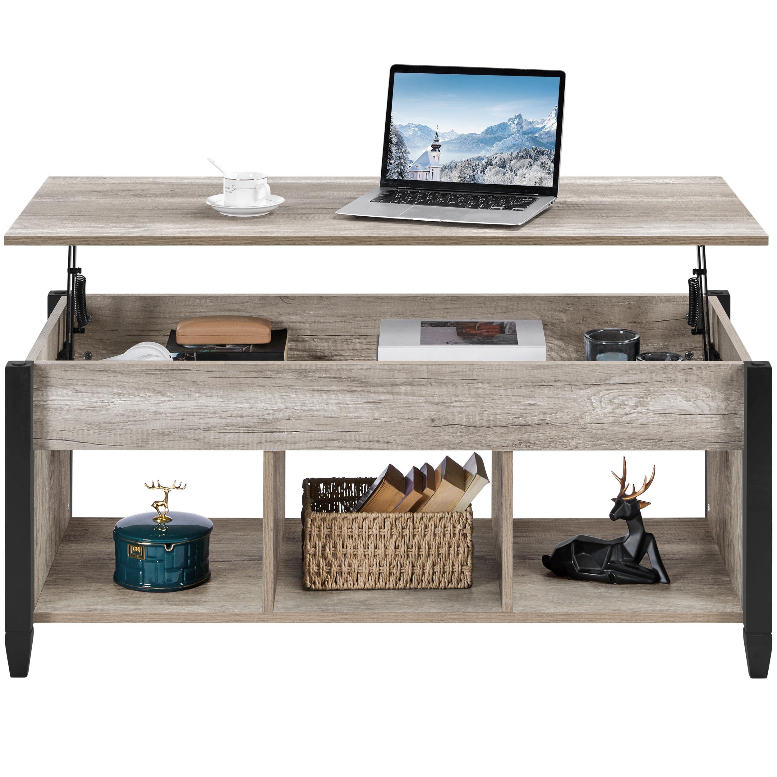Topeakmart Adjustable Height Lift Top Coffee Table with Hidden Storage Compartment & Shelf - 47.5