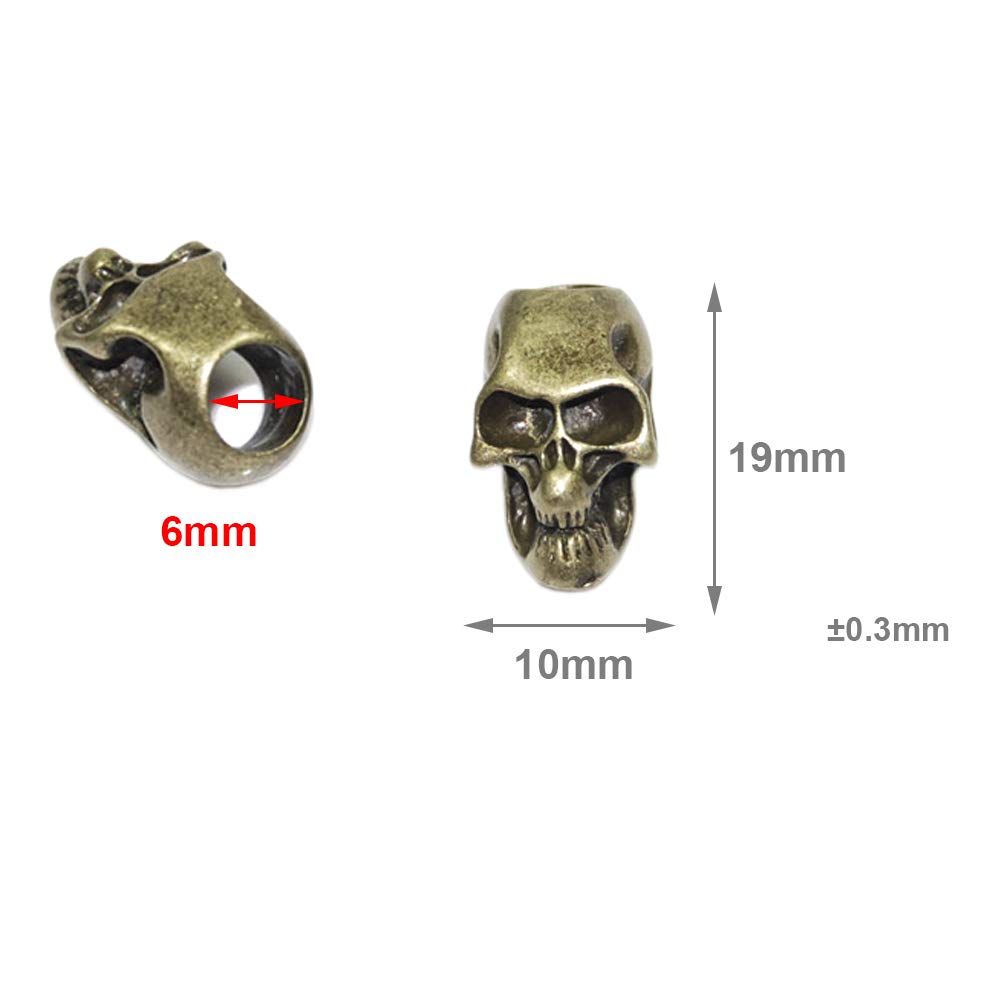 Antique Brass Skull Beads for Paracord Bracelets & DIY Crafts - Outdoor Camping Accessories