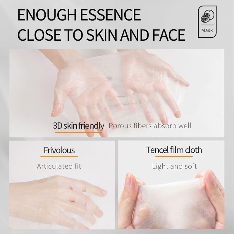 Vitamin C Face Sheet Mask with Serum - Korean Skincare Technology, Pack of 6 (25g Each) | Brightening & Hydrating for Glowing Skin - Perfect for Daily Skincare Routine & Spa Night