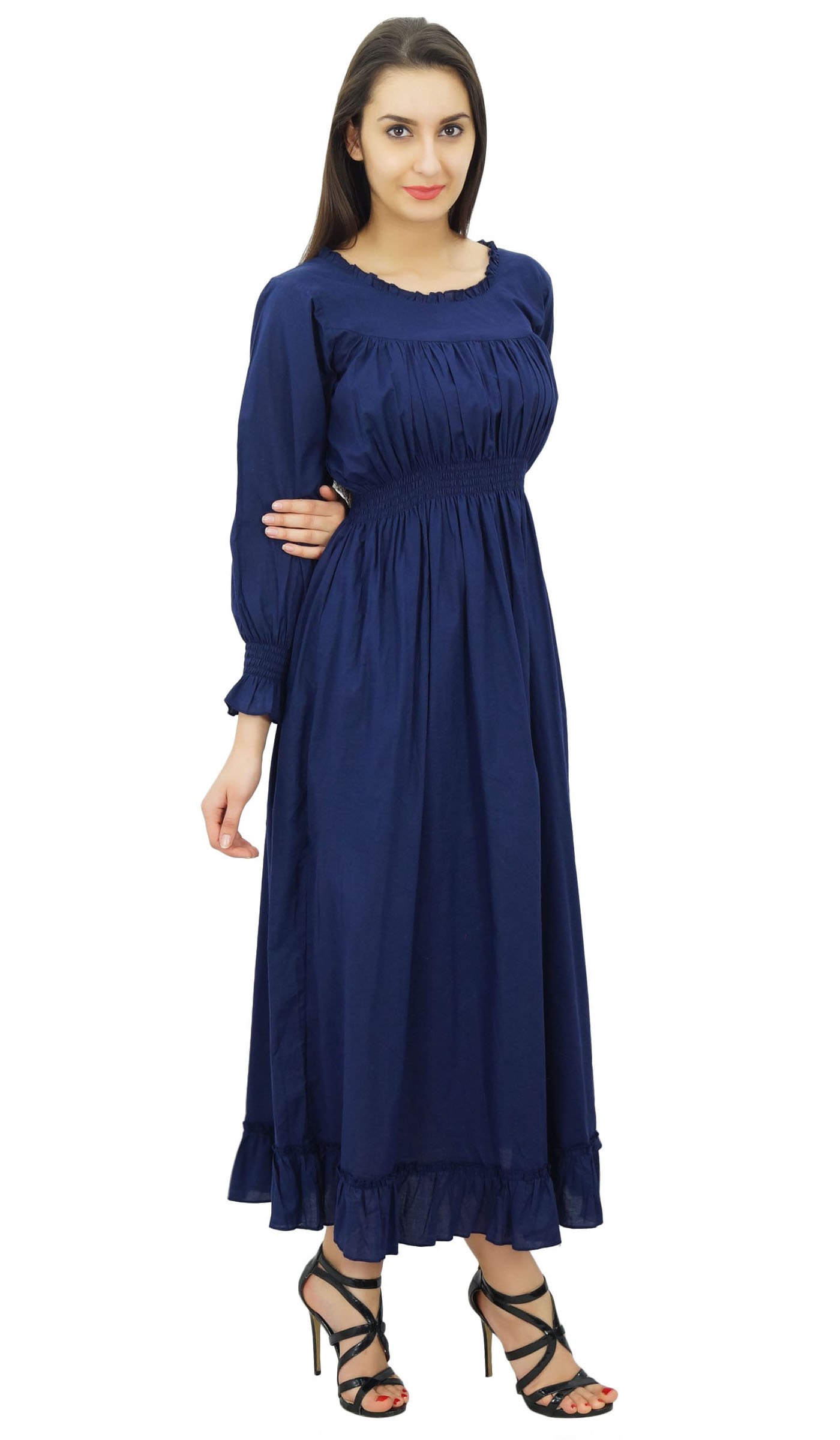 Bimba Women's Cotton Smocked Waist Long Casual Maxi Dress - Flowy Summer Beach Dress for Vacation, Date Night & Outdoor Activities