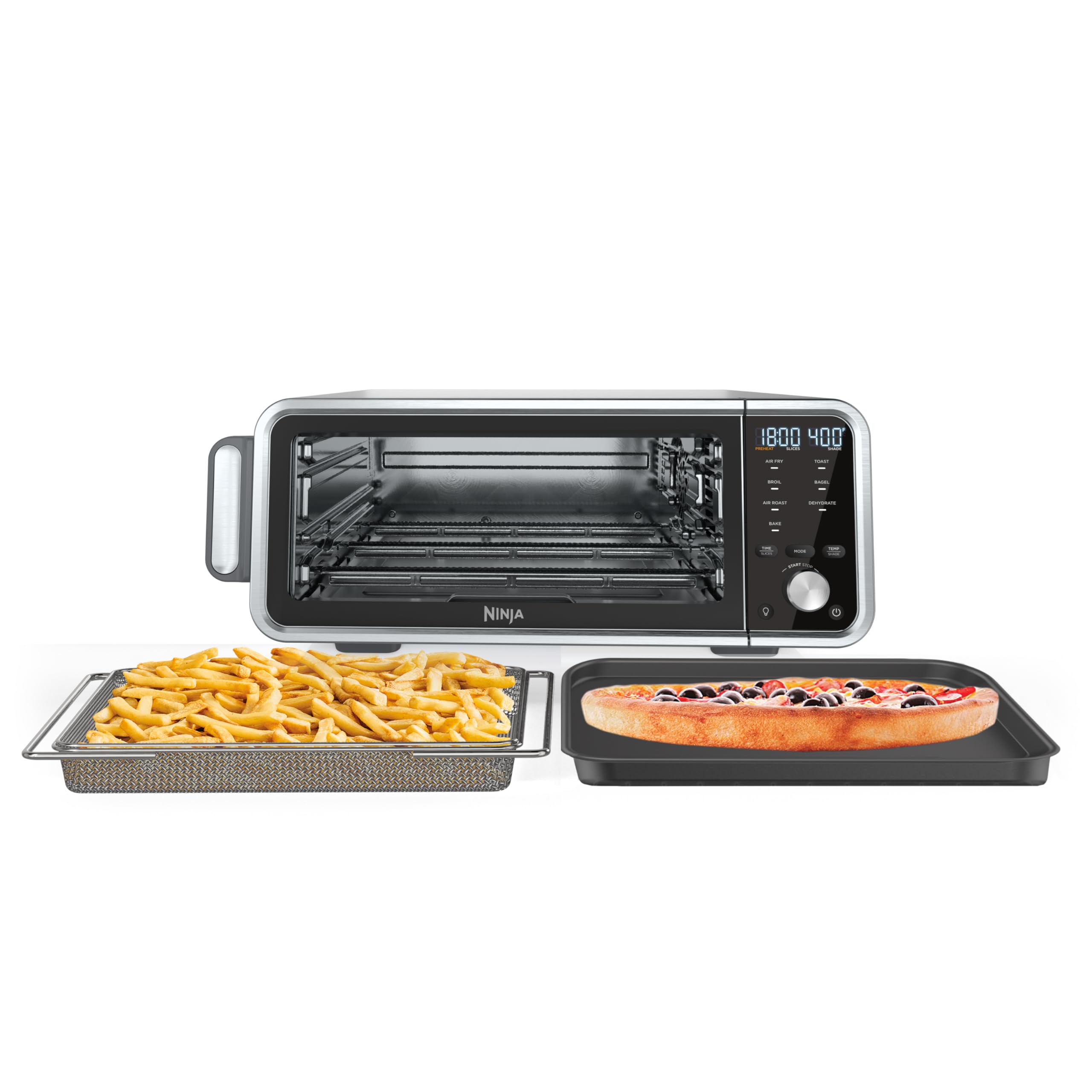Ninja SP201 Digital Air Fryer Pro 8-in-1 Countertop Oven with XL Capacity - Air Fry, Bake, Roast & More | Extended Height Design with Flip-Up Storage | Includes Air Fry Basket, Wire Rack & Crumb Tray | Perfect for Small Kitchens, Dorms & RV Cooking (Silver)