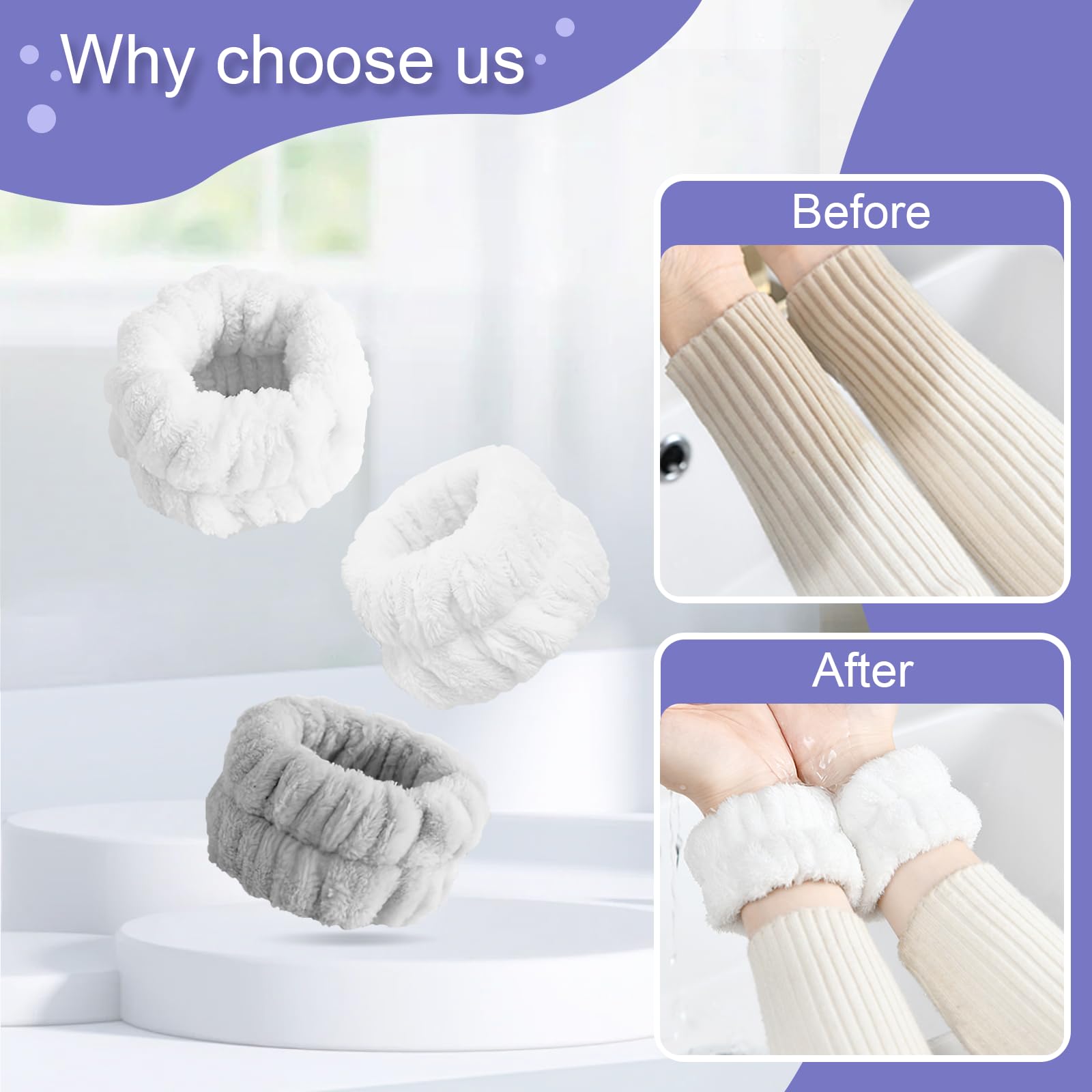 4Pcs Microfiber Wristbands for Face Washing - Super Absorbent Wrist Towels for Women, Prevents Water Dripping Down Arms - Perfect for Skincare Routine, Makeup Removal & Gym Use