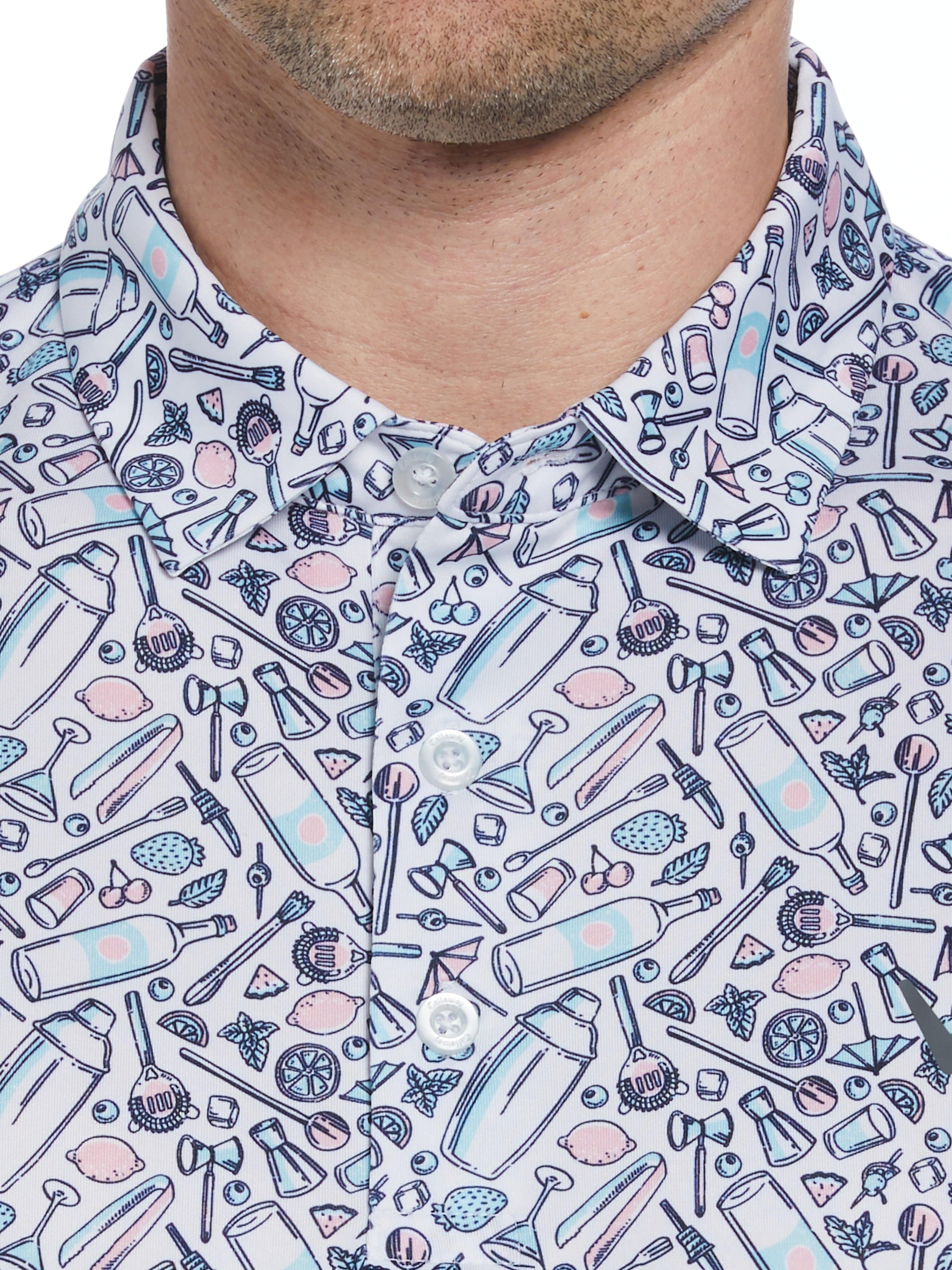 Men's Tropical Cocktail Print Short Sleeve Golf Polo Shirt - Breathable Quick-Dry Performance Top for Golf, Beach & Summer Outdoor Activities