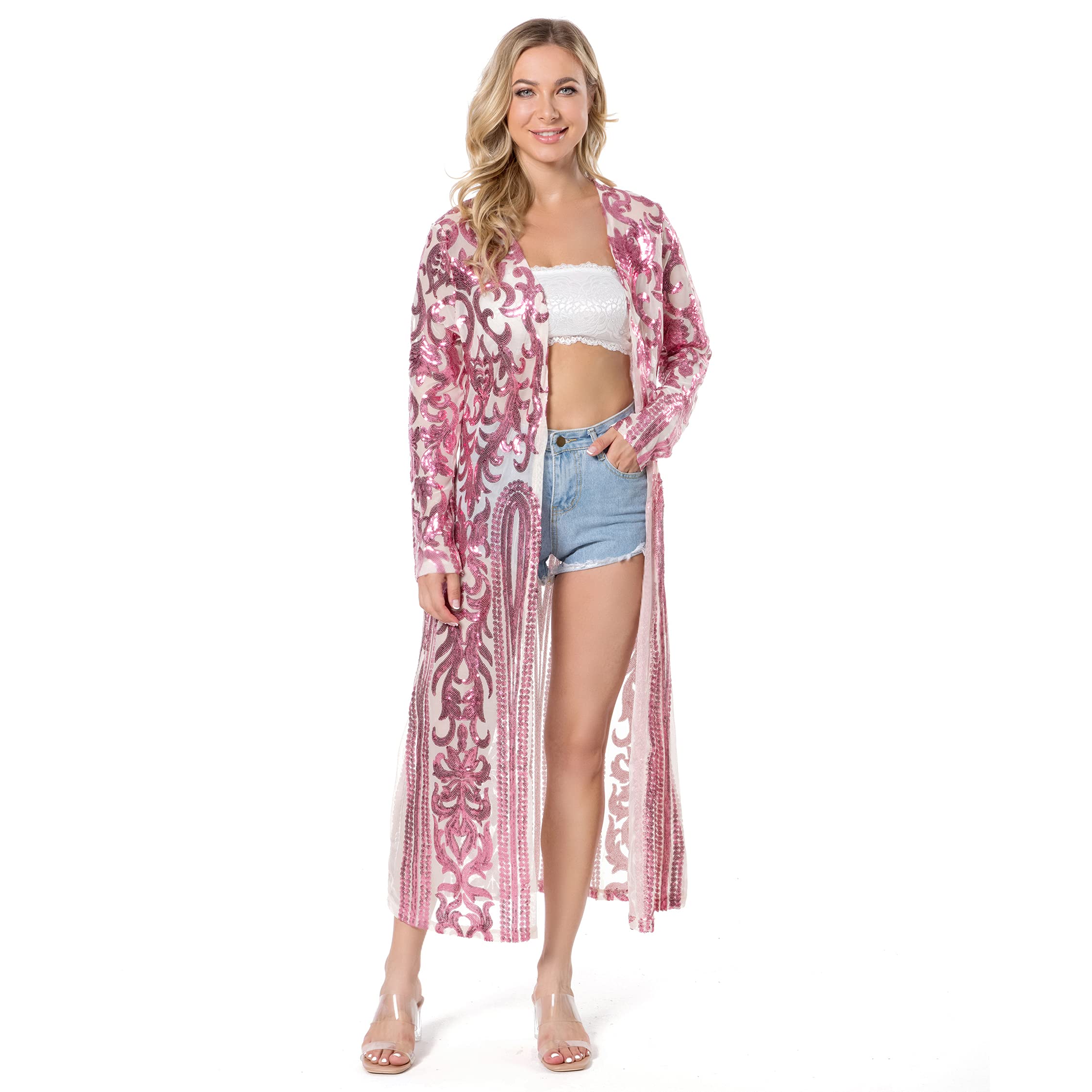 Women's Sequin Cardigan - Summer Glitter Cover Up Dress with Open Front, Sparkling Duster Coat for Evening Party, Prom & Beach Outings | Perfect for Weddings, Night Out & Special Occasions